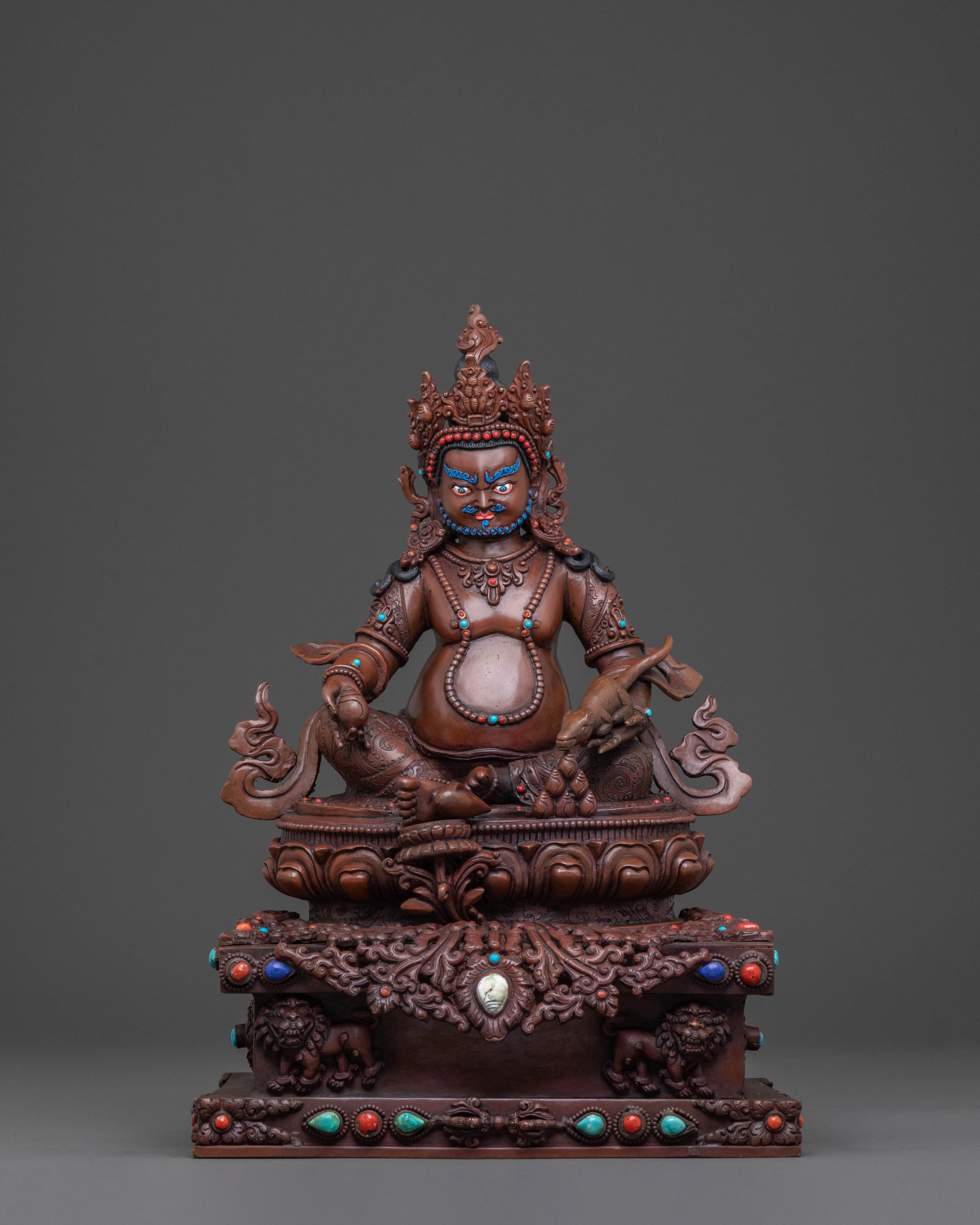 Oxidized Copper Dzambhala Statue with Throne