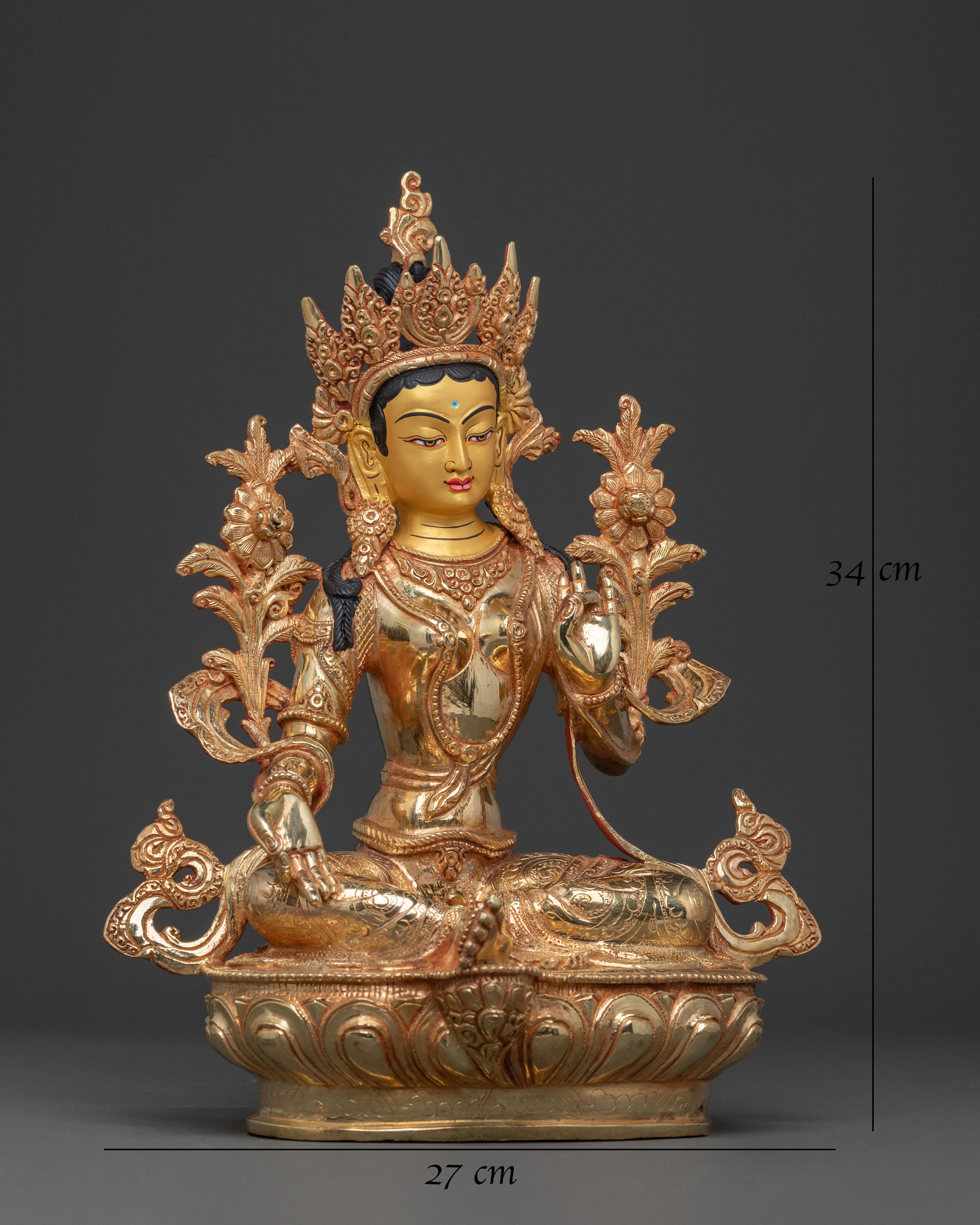 Green Tara Statue | Hand-Gilded Copper Art