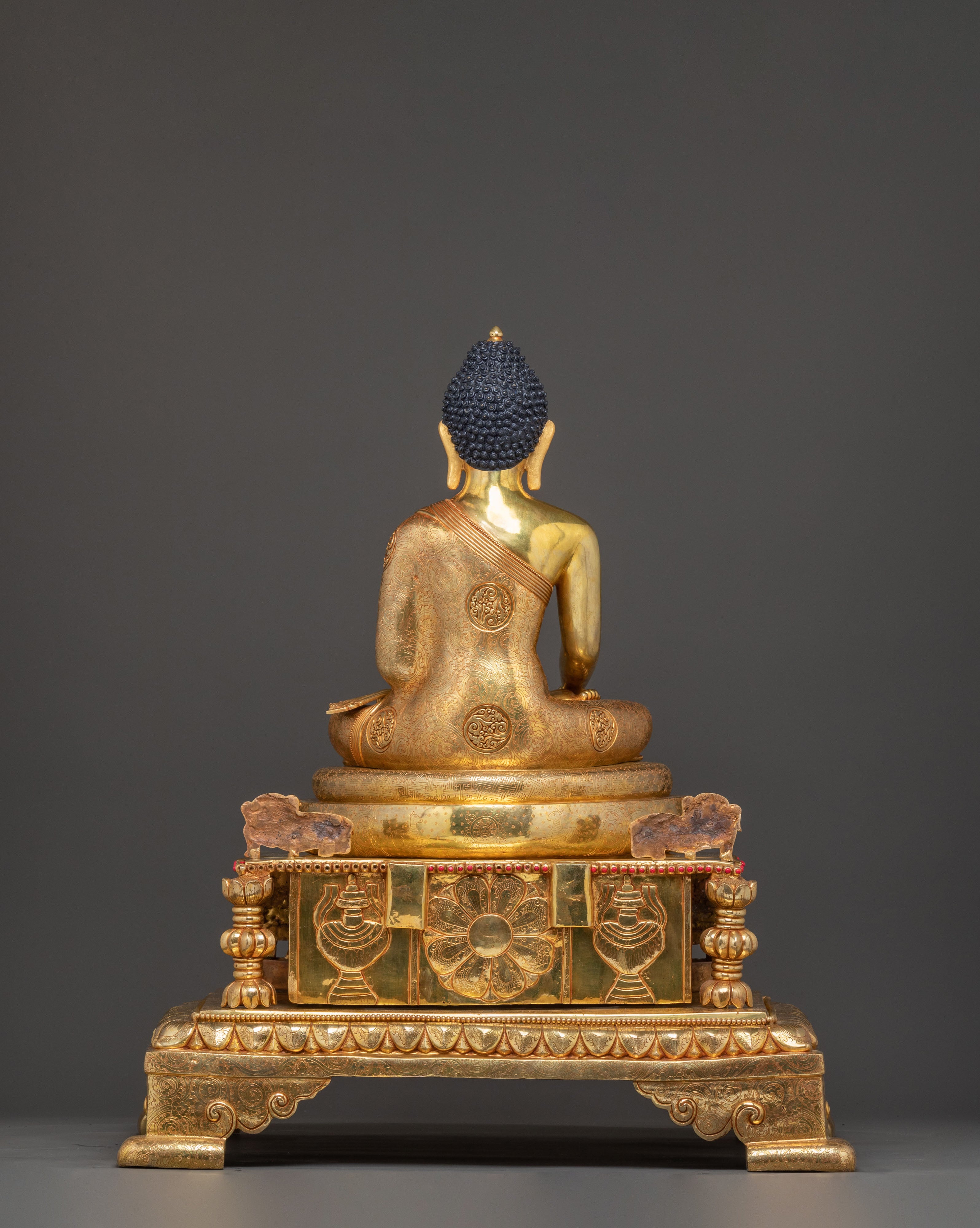 Sacred Statue of Shakyamuni Buddha in Throne – 24K Gold Gilded Artistry