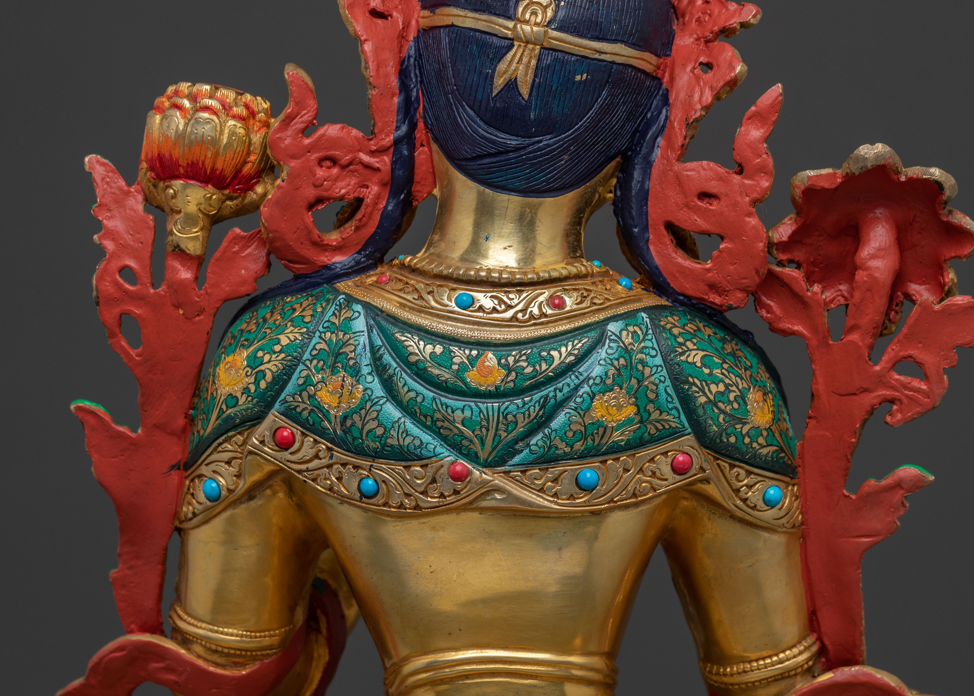 Green Tara Sculpture on Throne | Goddess of Compassion