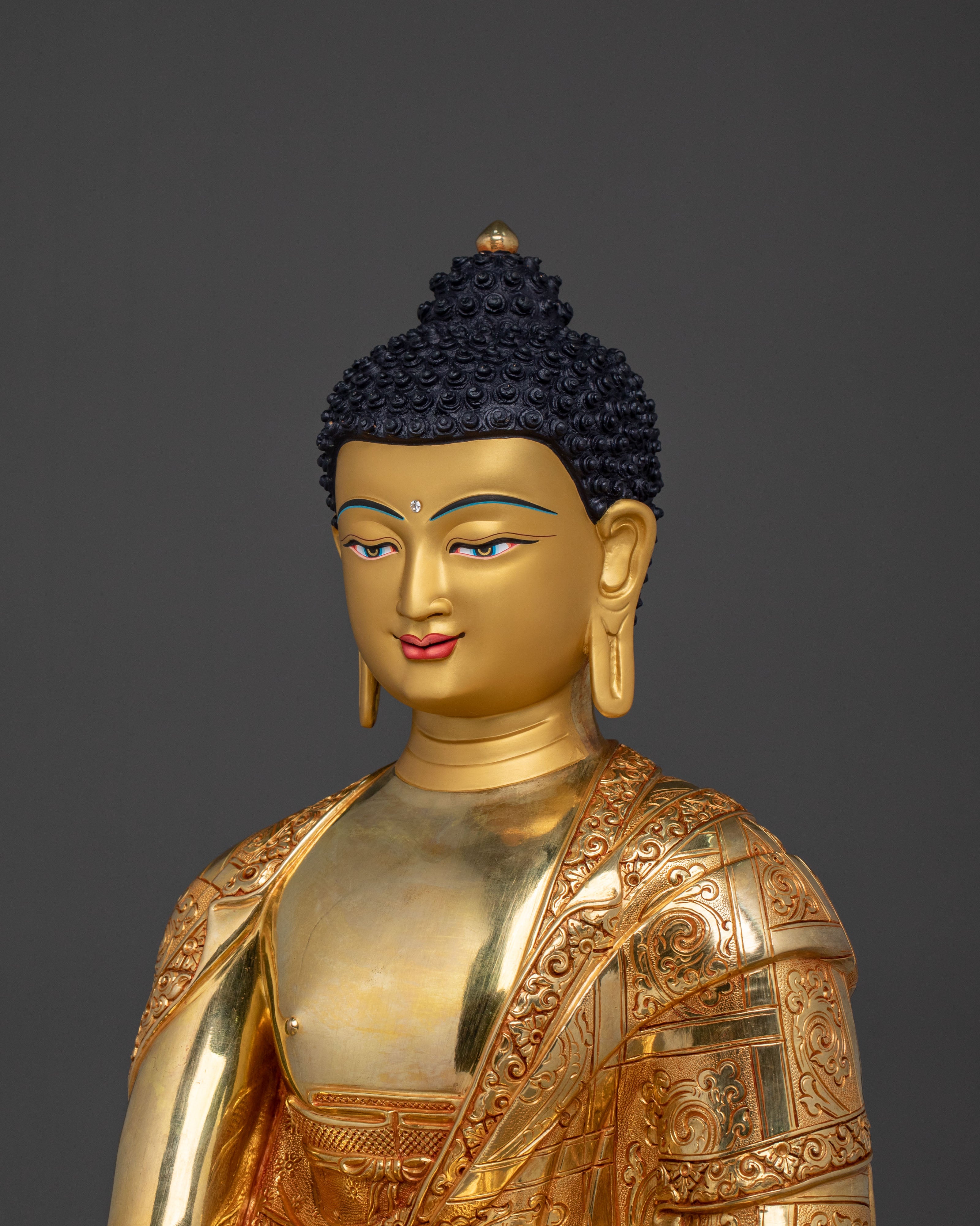 Tibetan Shakyamuni Buddha Fire Gold Gilded Statue