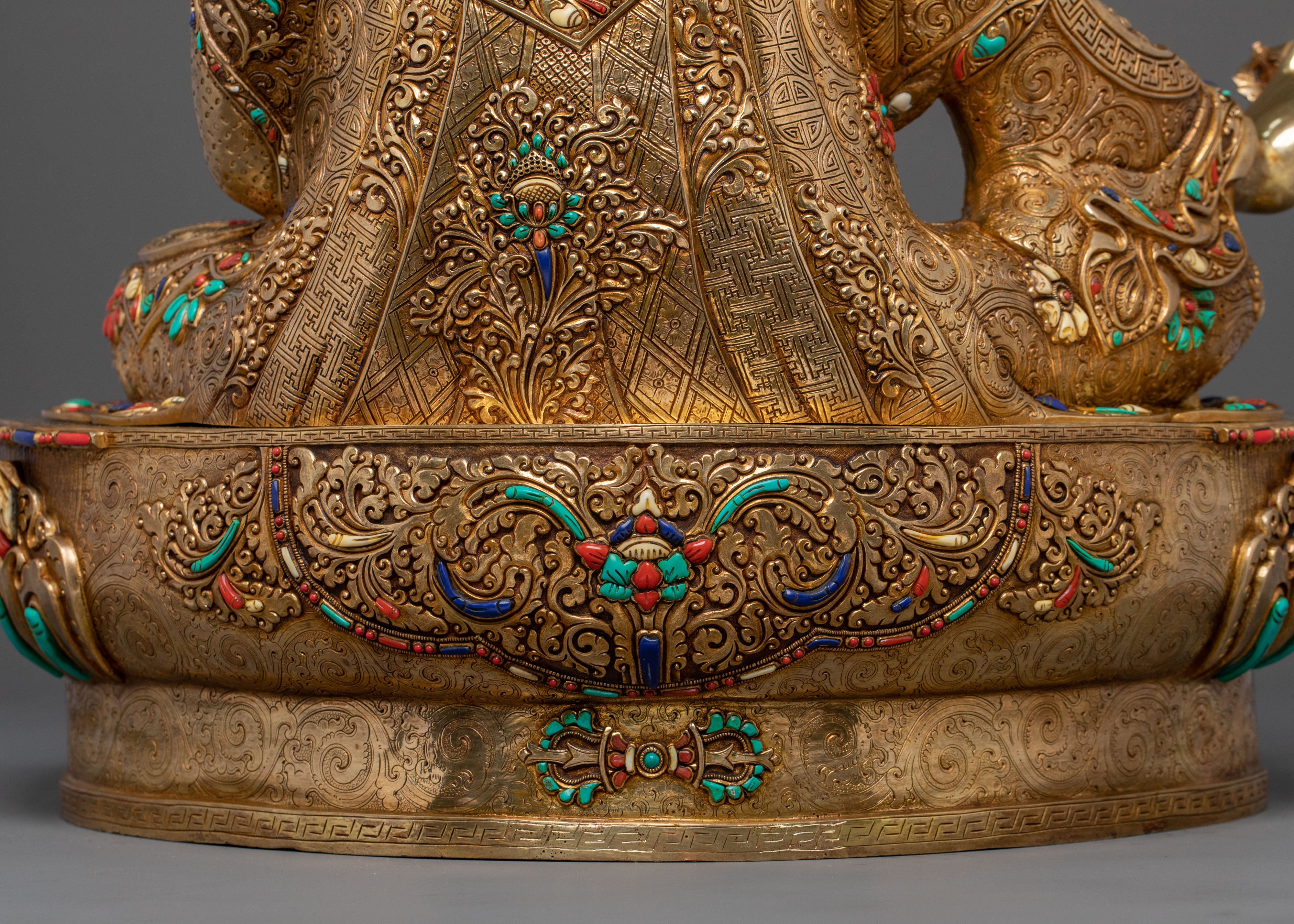 Exquisite 24K Gold Gilded Guru Rinpoche Statue of Spiritual Power