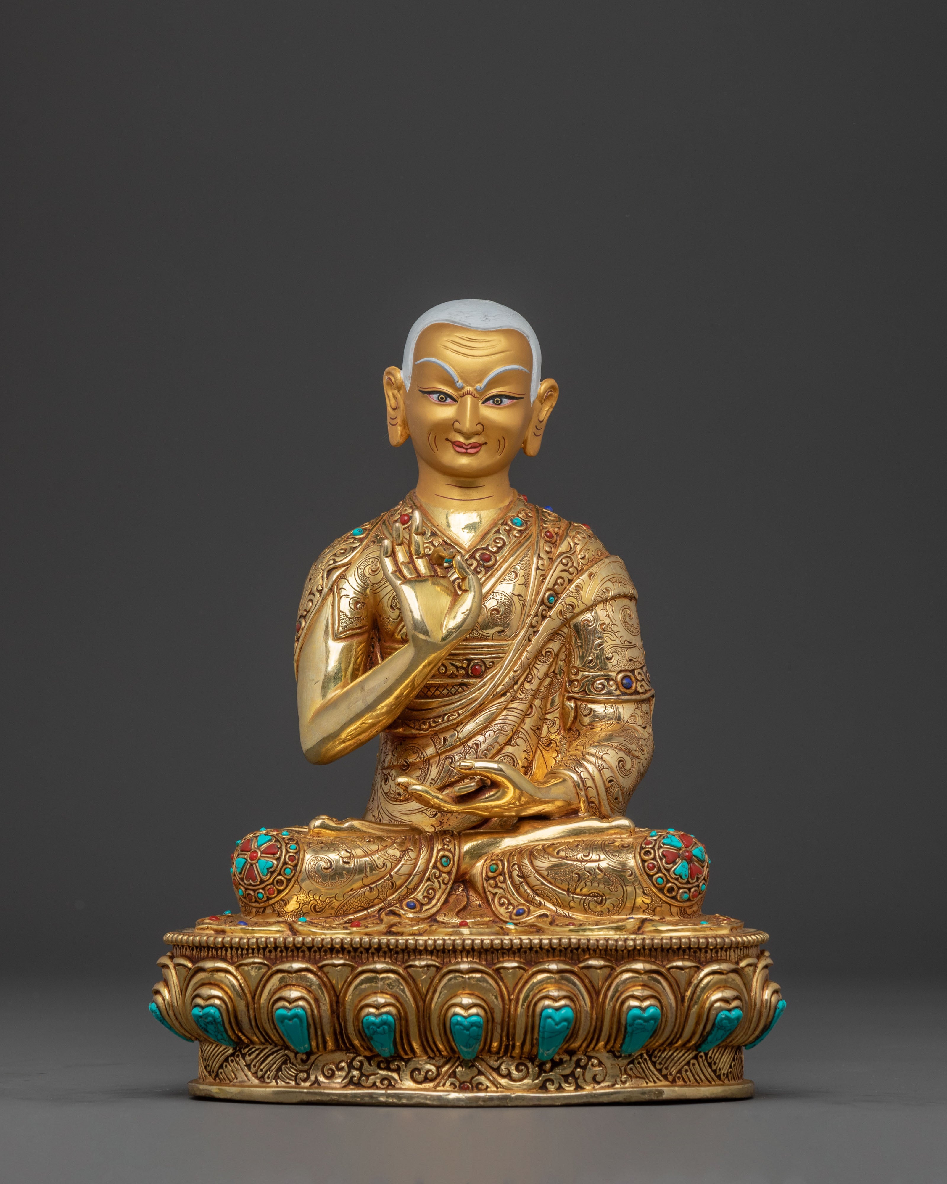 Tsongkhapa 24K Gold Gilded Statue Set for Altar