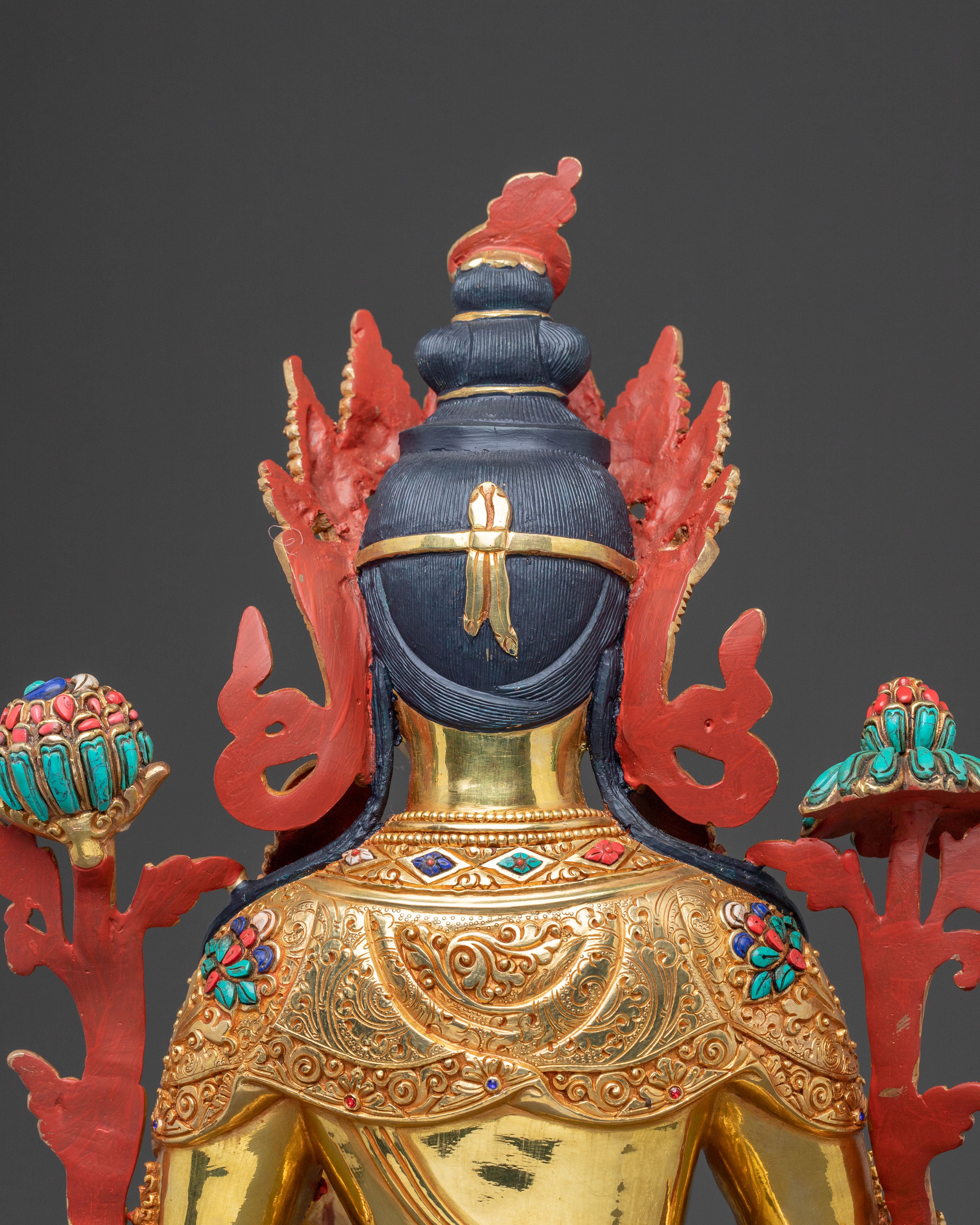 Handcrafted Divine Statue of White Tara with 24K Gold Gilding