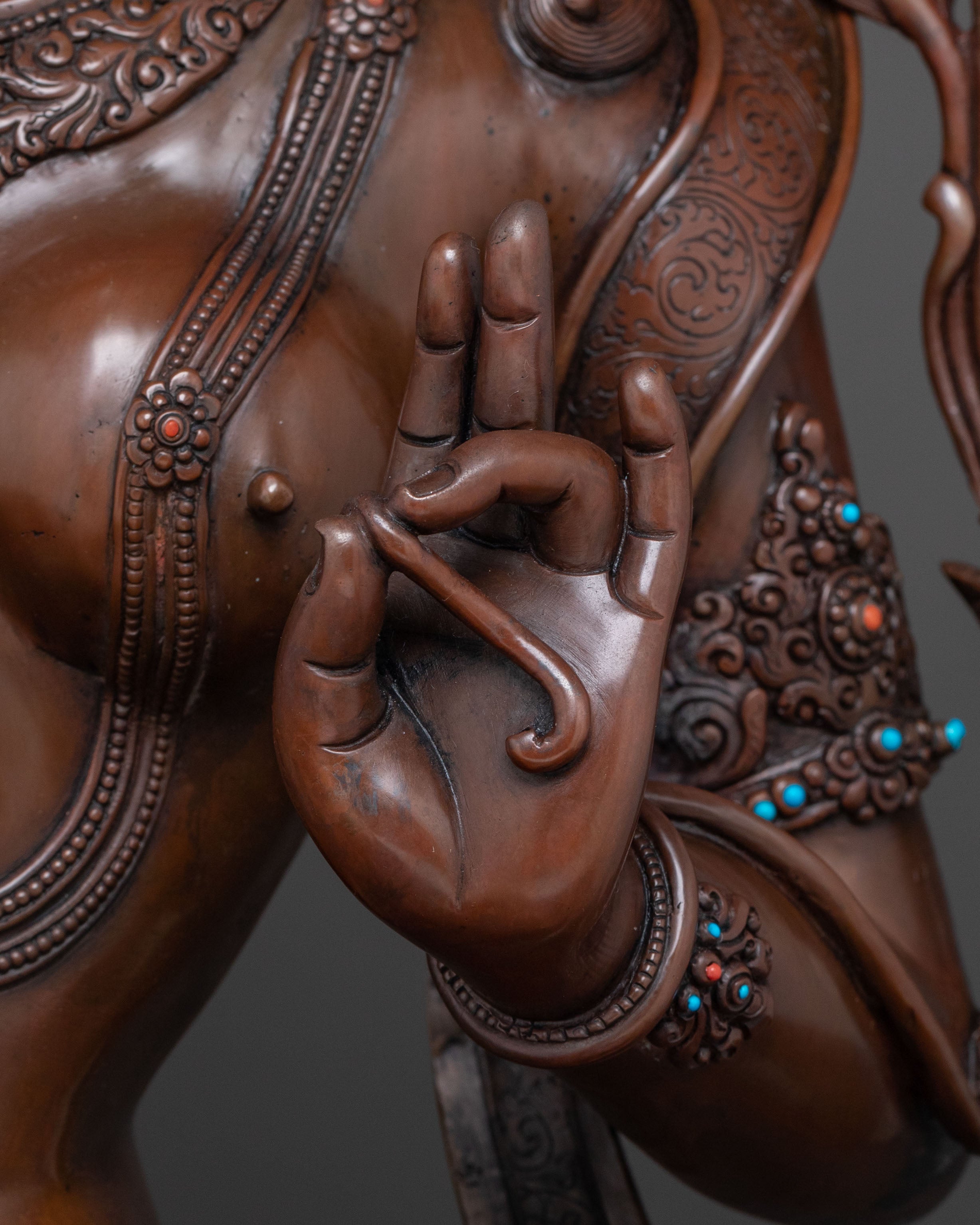 Green Tara Statue Savior of All - Oxidized Copper Serenity