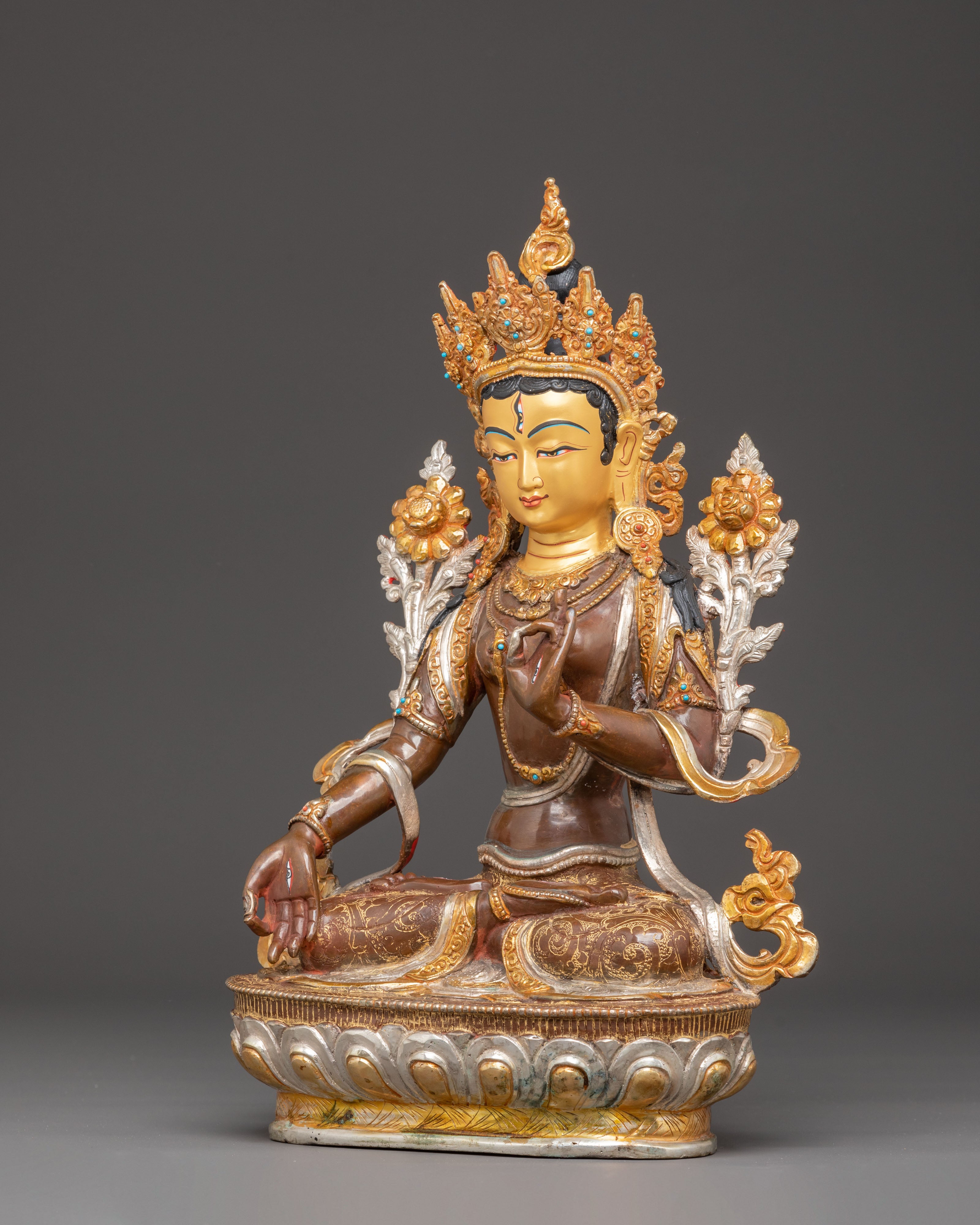 White Tara Golden Statue: Healing Deity of Tibetan Buddhism