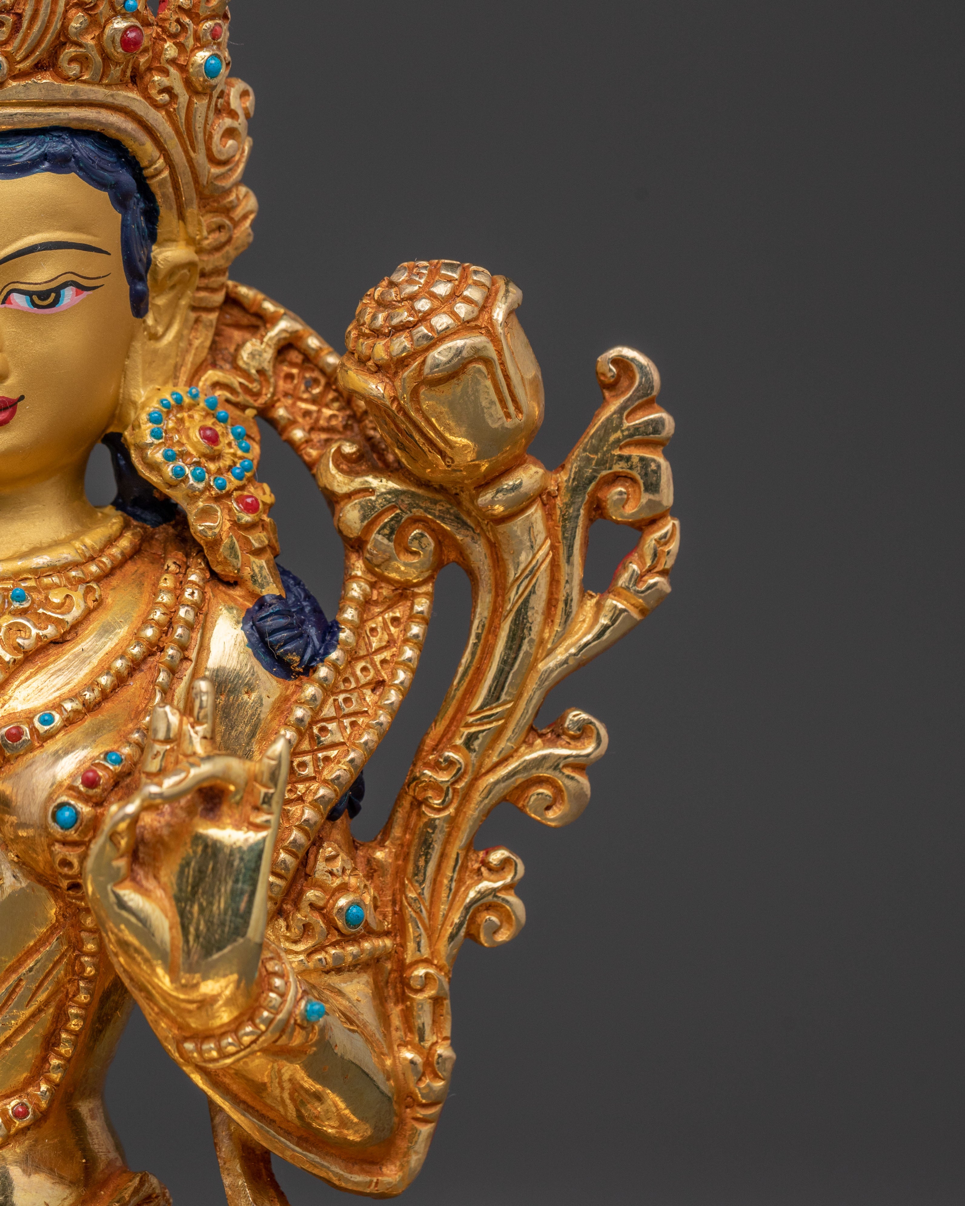 Green Tara Statue | 24K Gold Gilded Figure