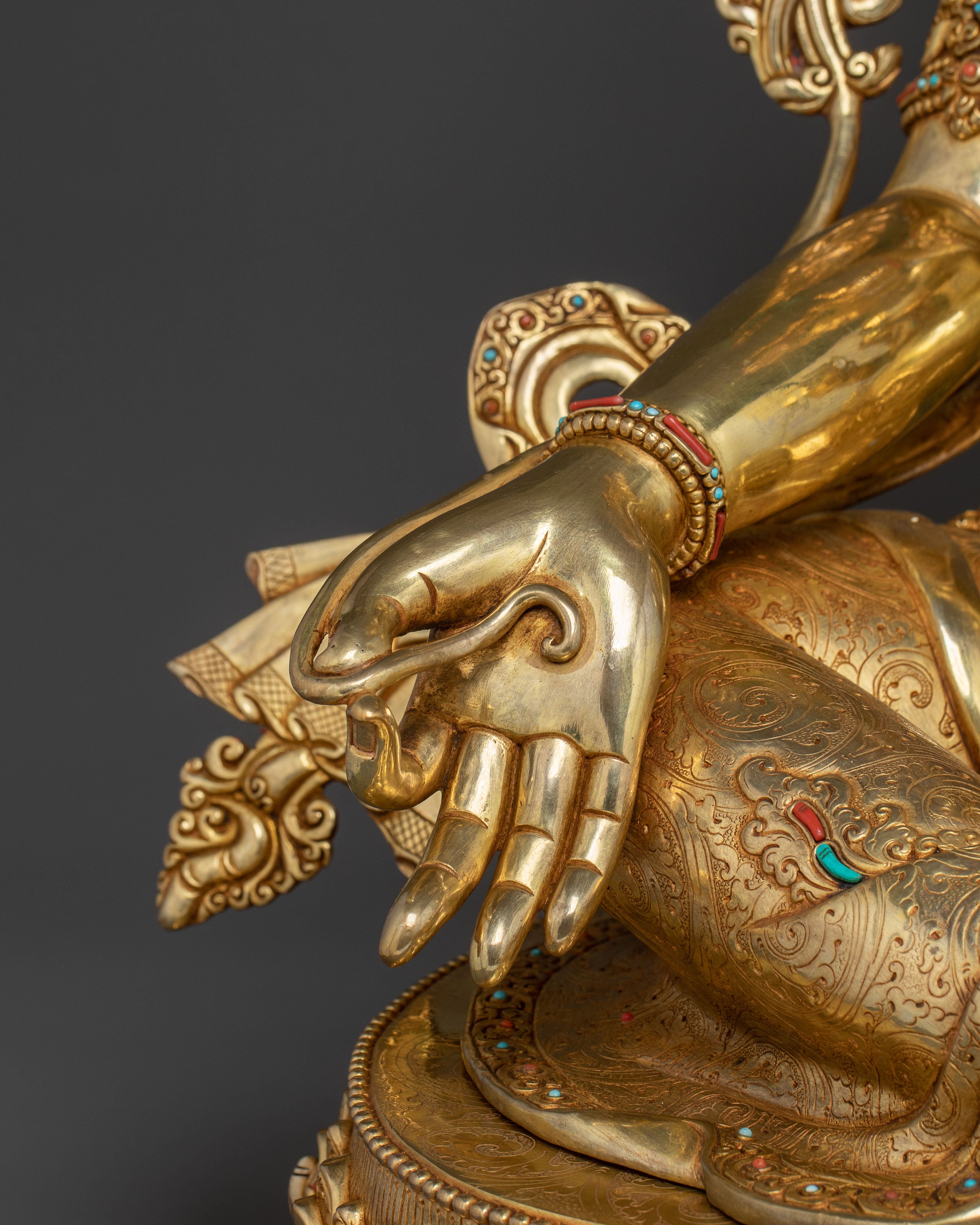 Life Size Green Tara Statue - 24K Gold Gilded