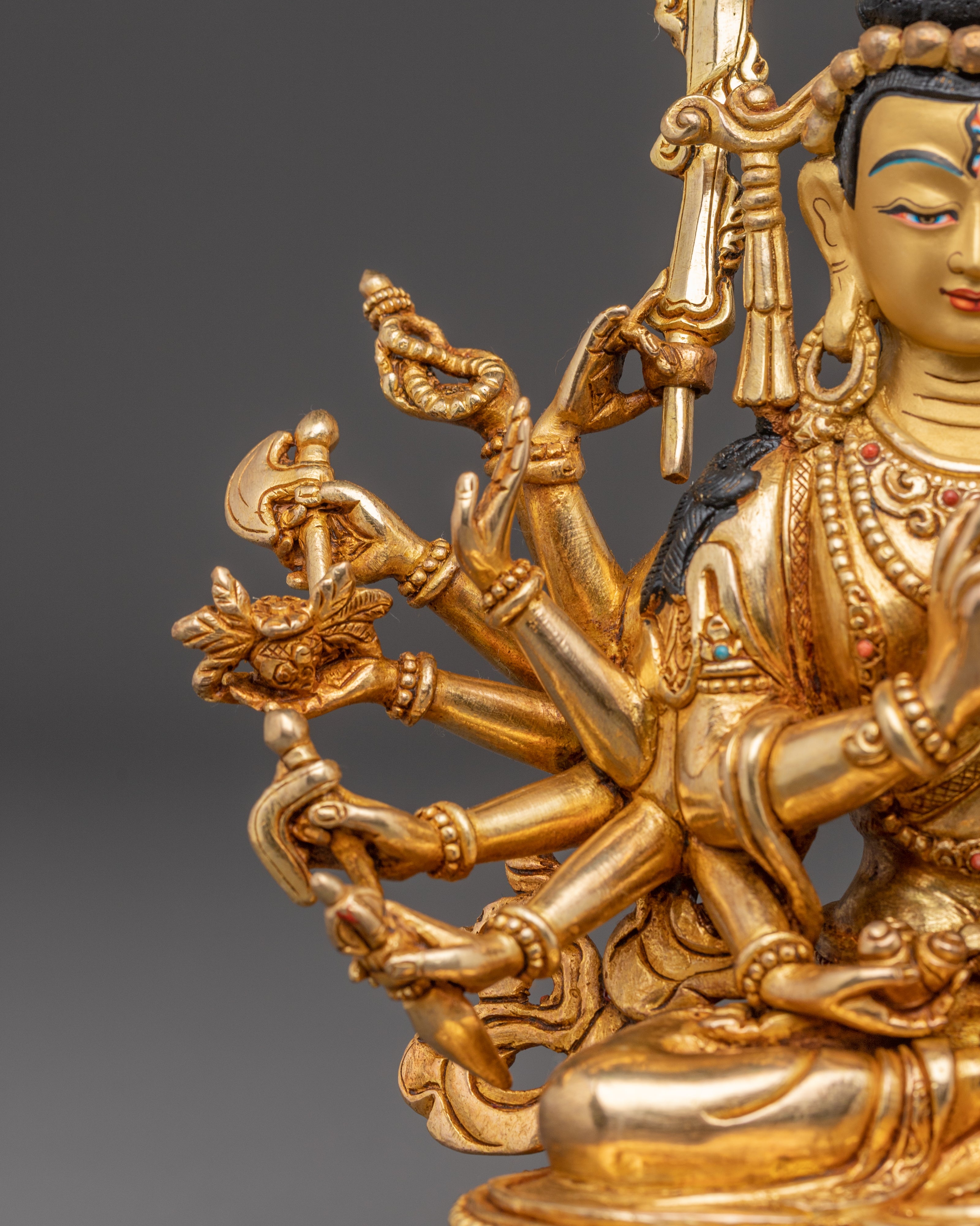 Handmade Golden Statue of Chundi Bodhisattva | Tibetan Style Decor