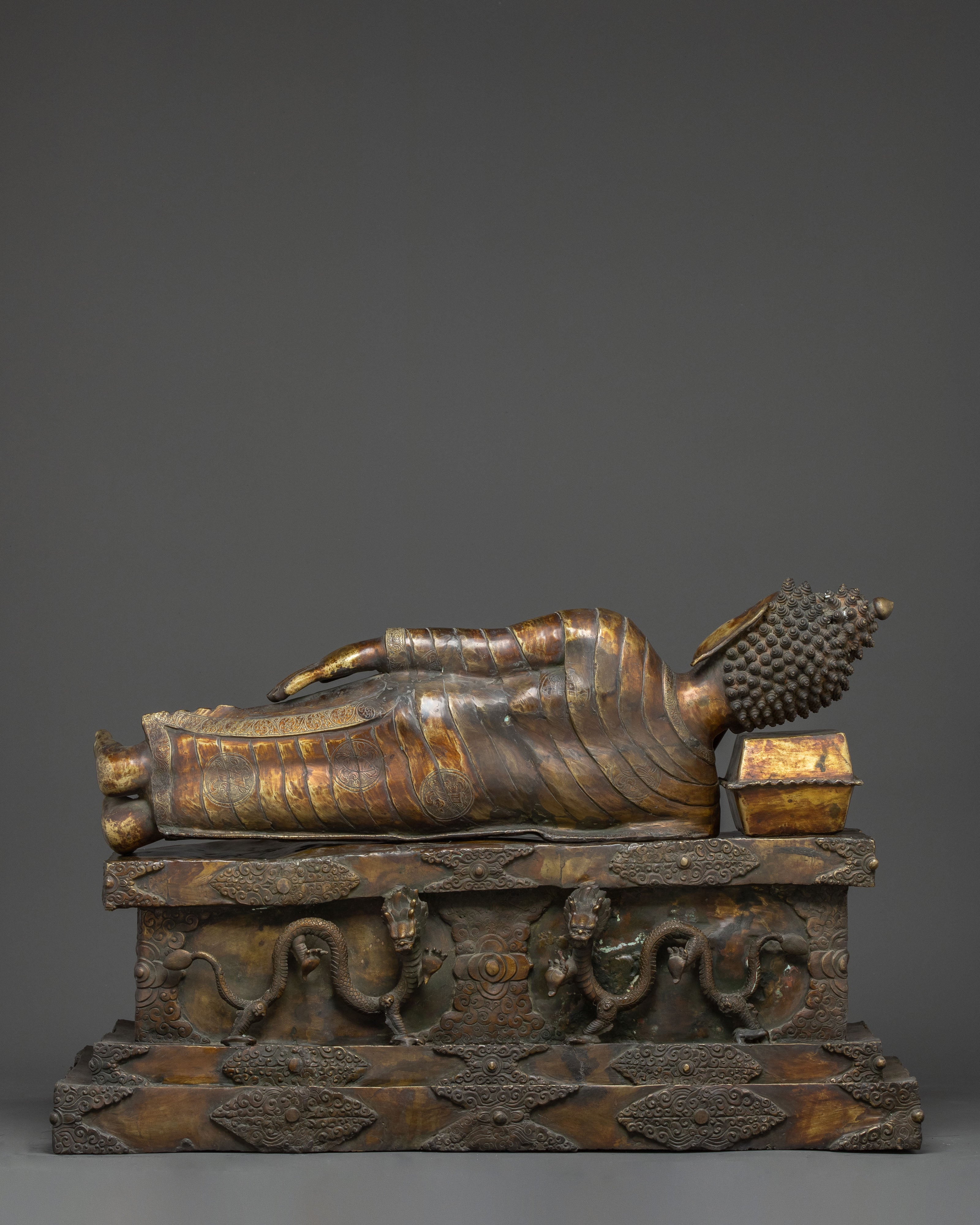 Buddha Entering Nirvana | Oxidized Copper sculpture