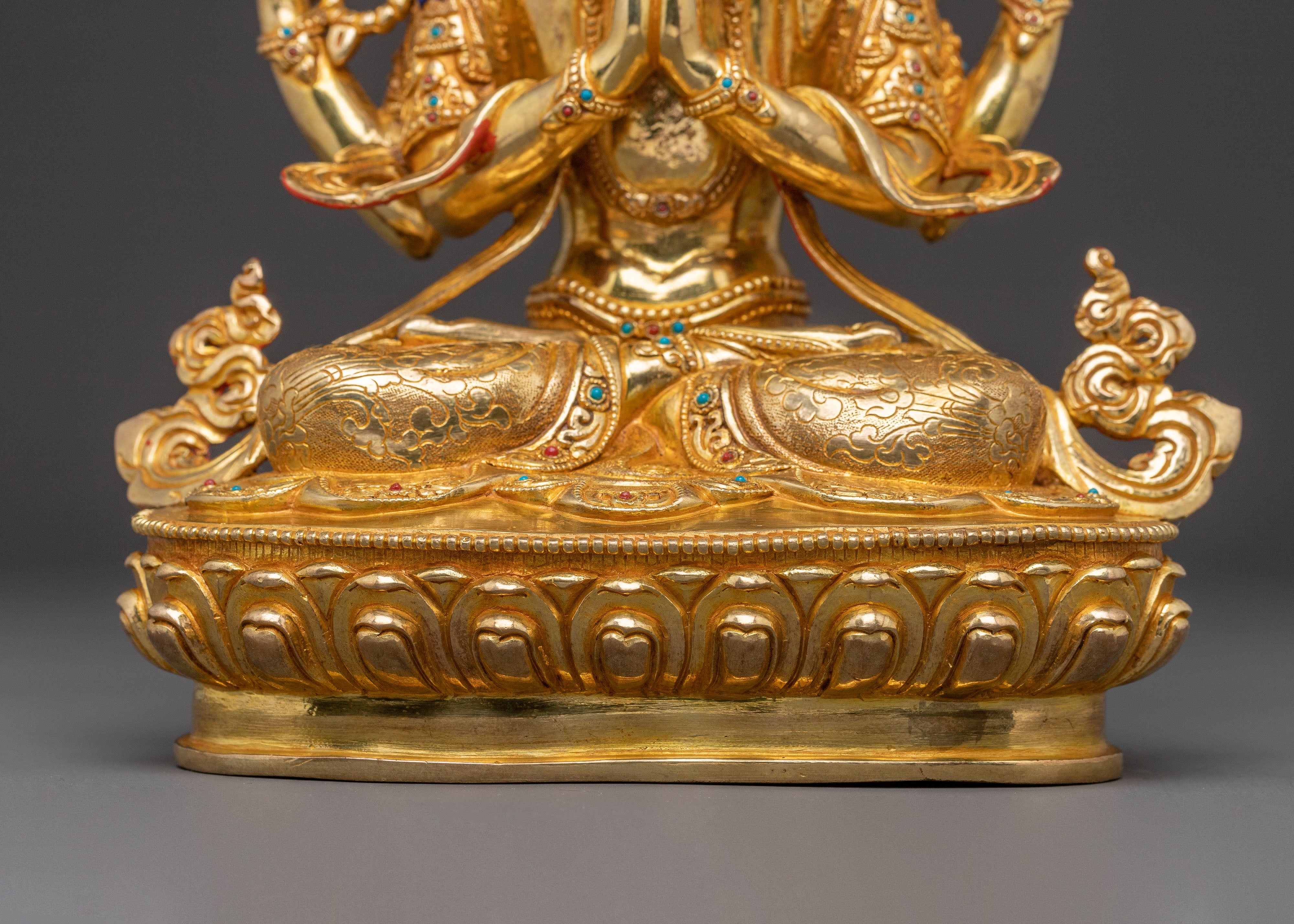 24K Gold Gilded Copper Statue of Chenrezig – Exquisite Nepali Art