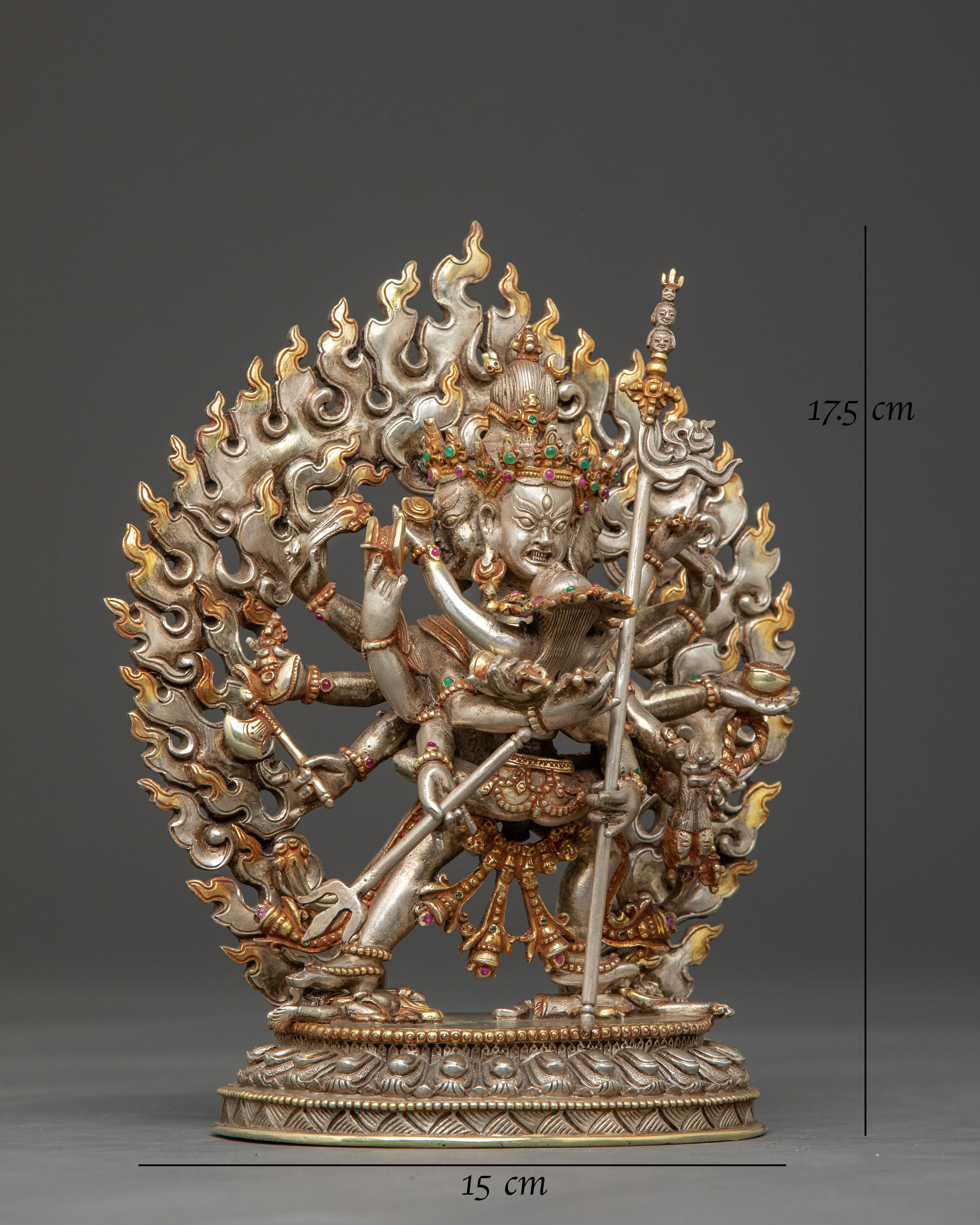 Kalachakra Statue for Tantra: Silver & Gemstone Art