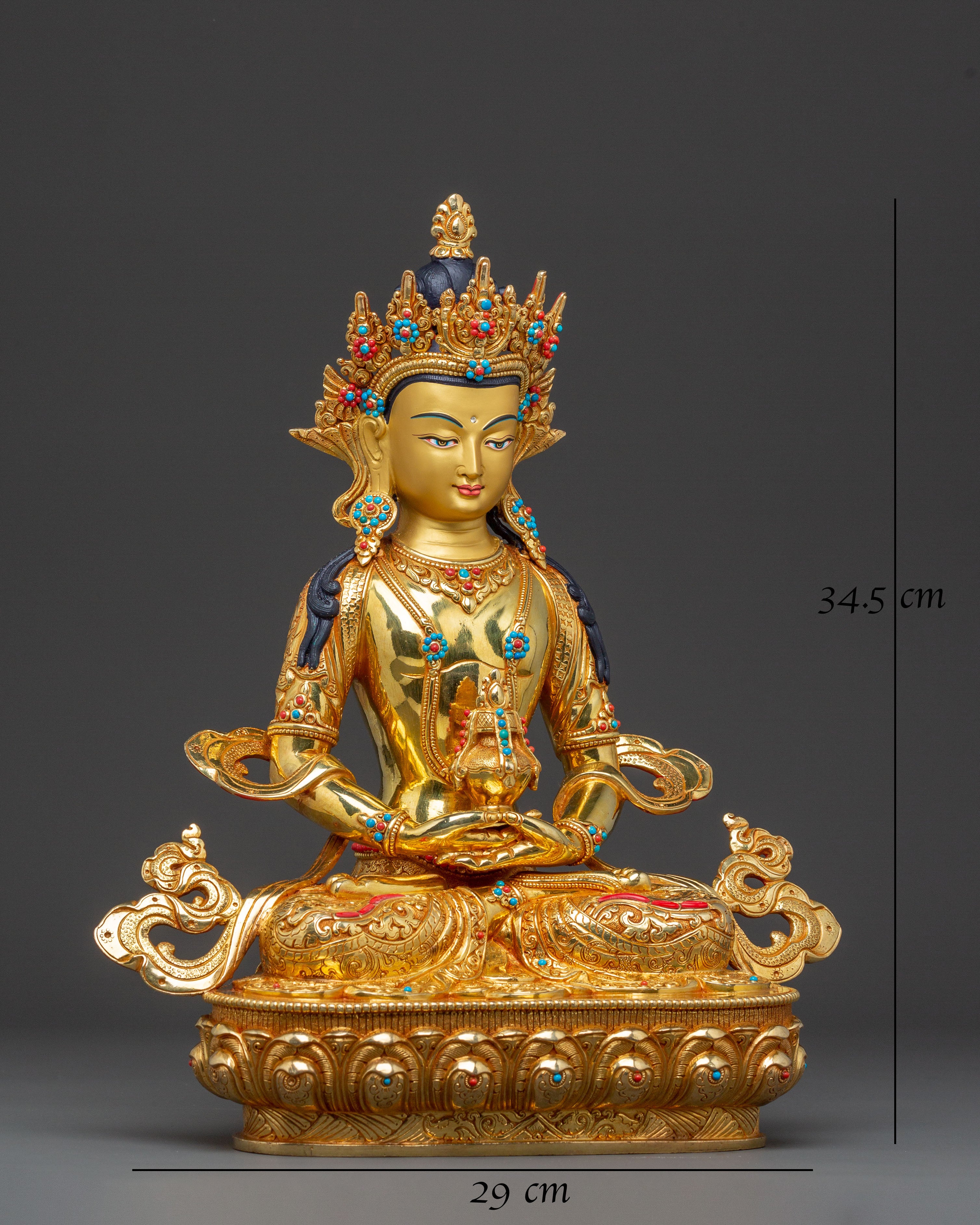 Handcrafted Amitayus Buddha Spiritual Statue - Masterpiece Gilded Copper