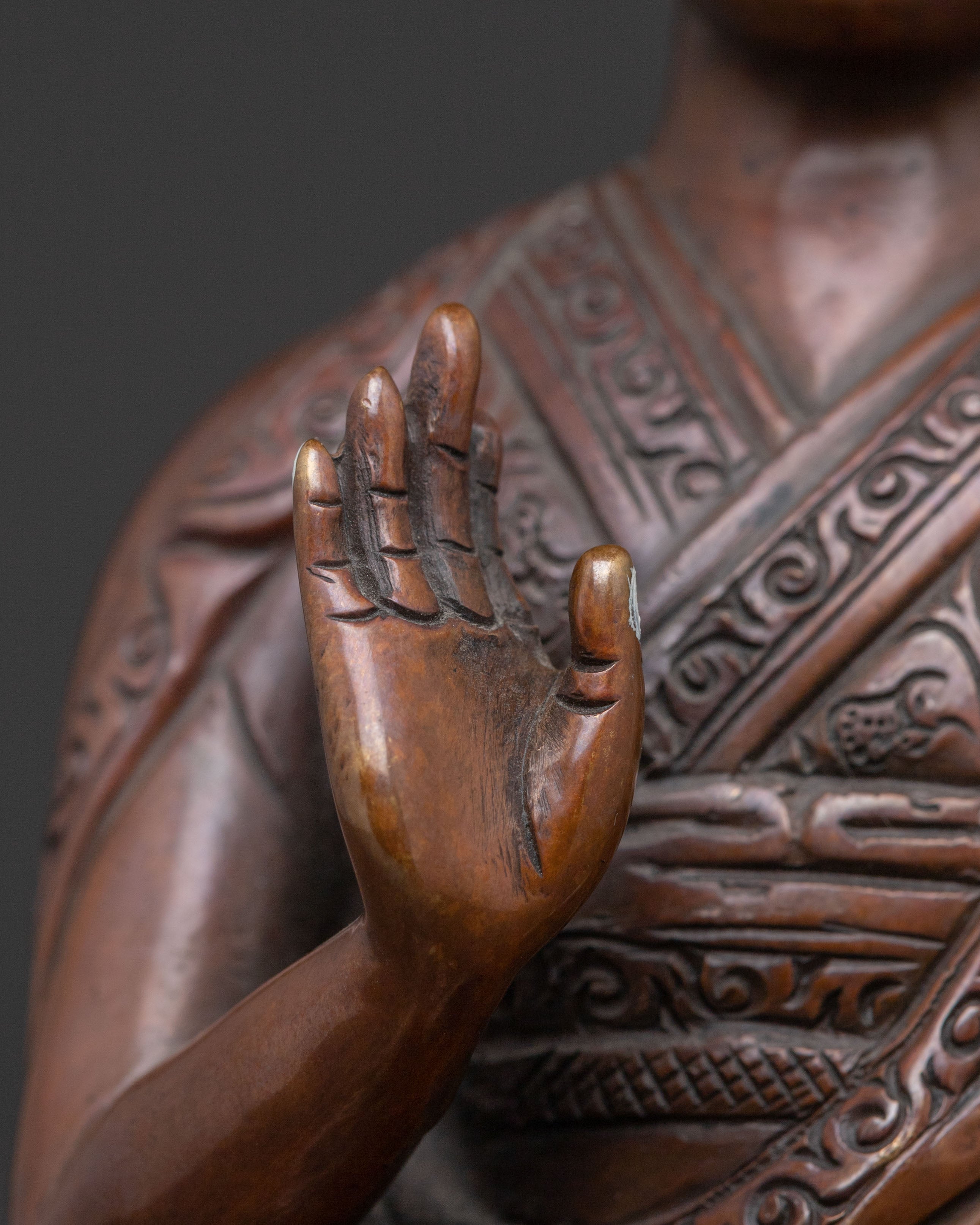 Handcrafted Tsongkhapa with Disciples Statue – Oxidized Copper Finish