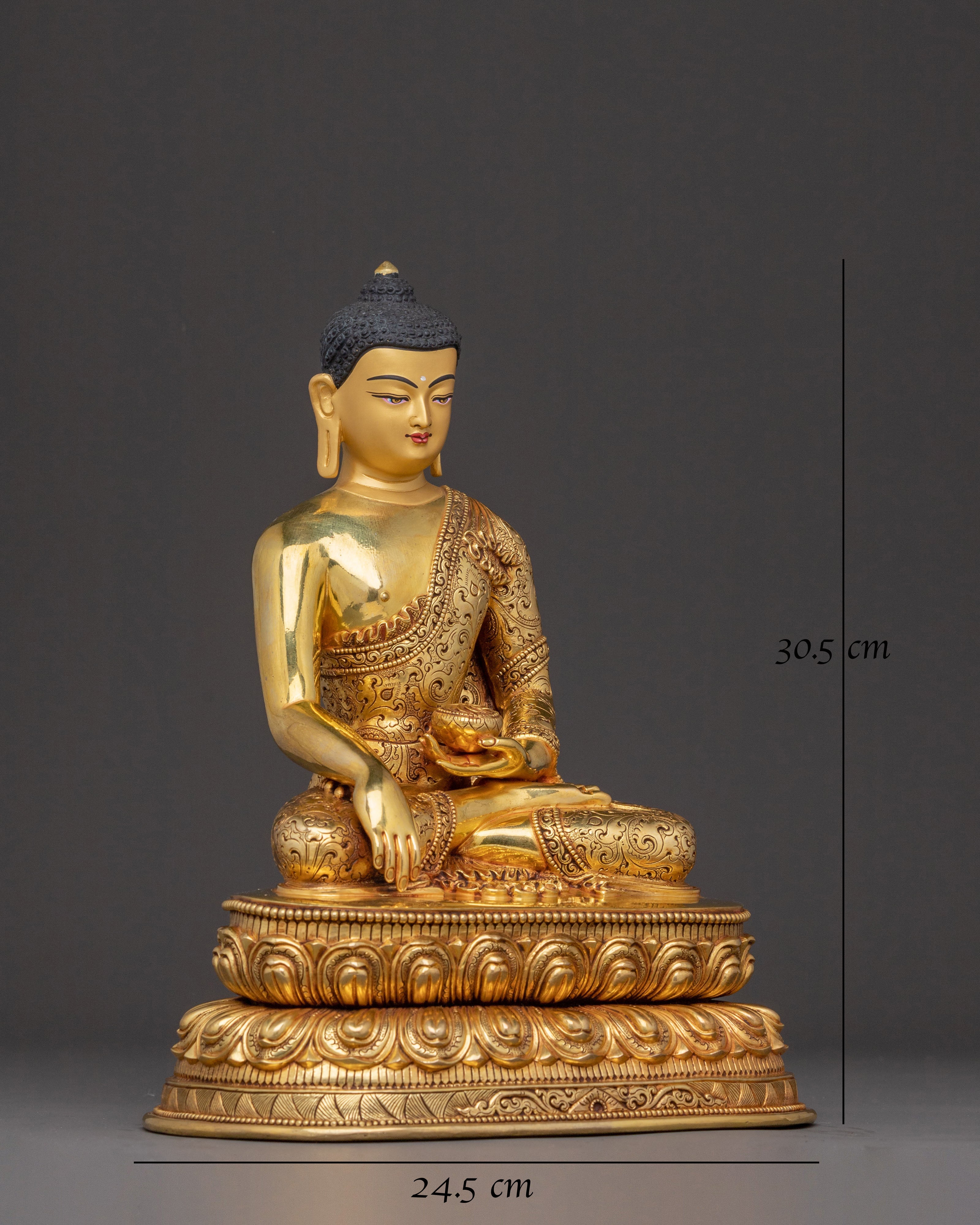Handcrafted Meditating Shakyamuni Buddha Statue — 24K Gold Gilded