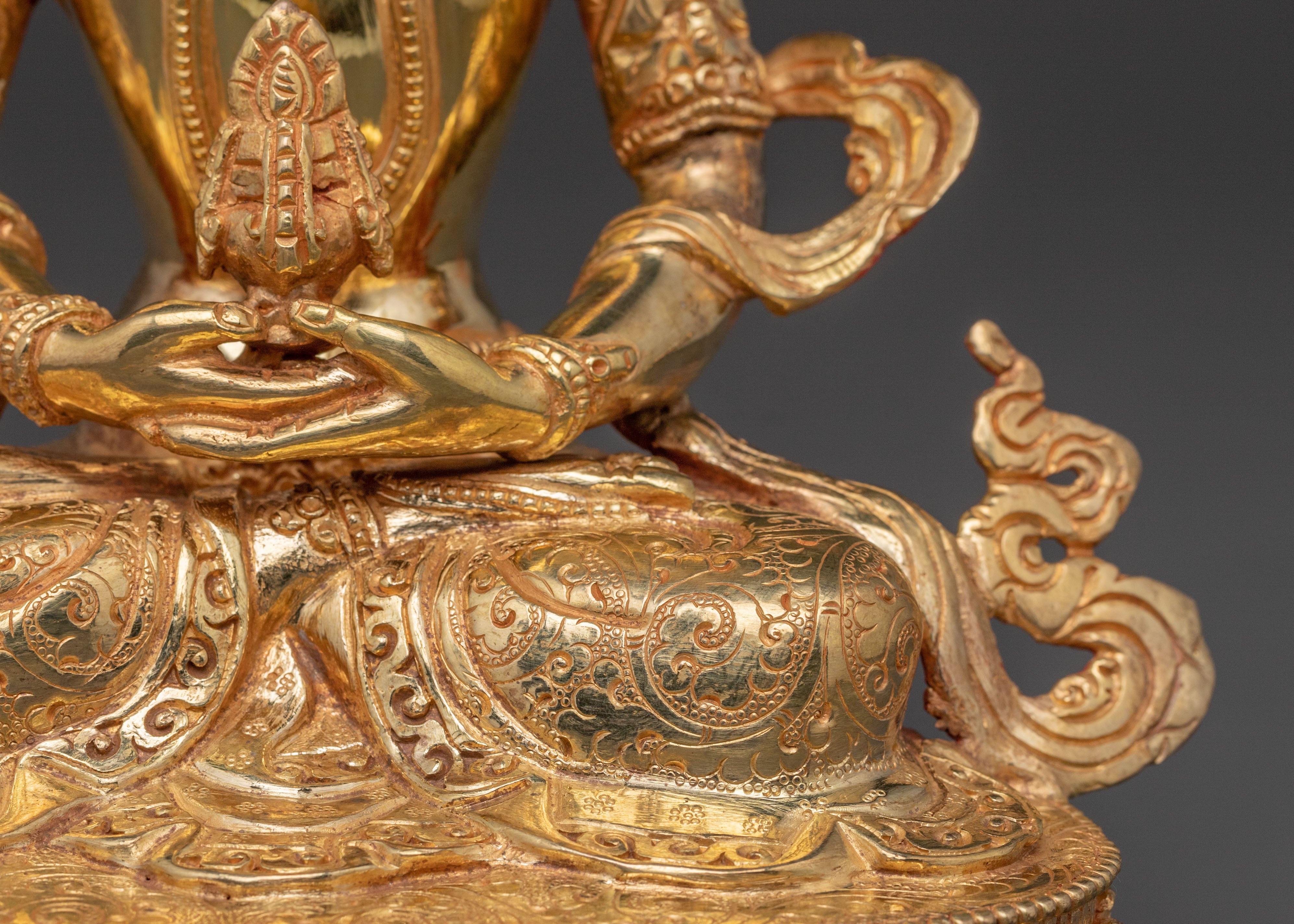 24K Gold Gilded Copper Statue of Amitayus: Long Life Buddha