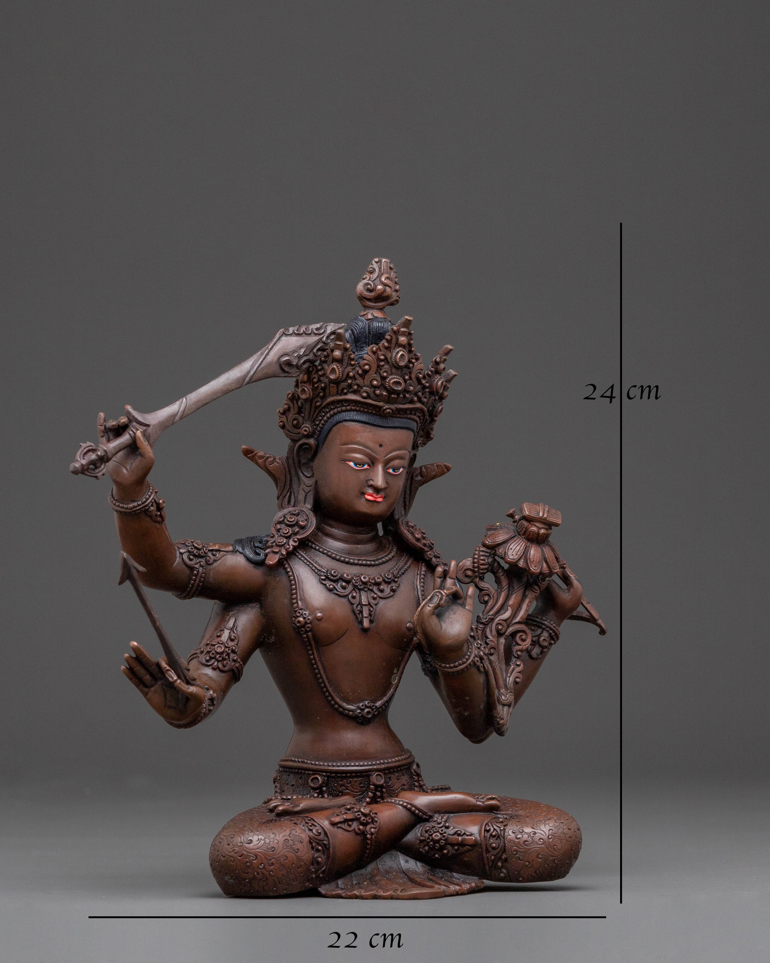 Maha Manjushri Sacred Statue – Oxidized Copper