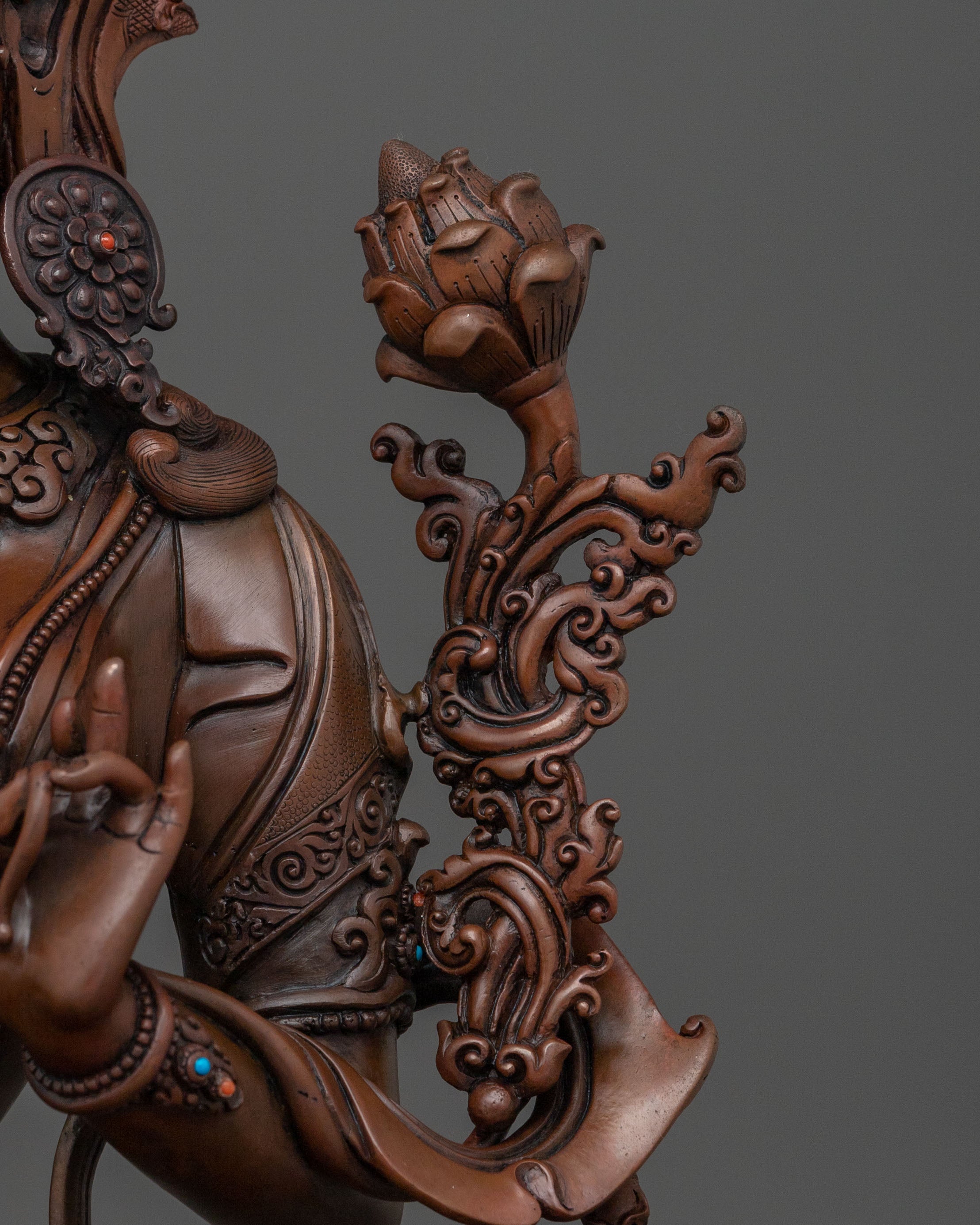 Compassion Goddess Green Tara: Oxidized Copper Sculpture
