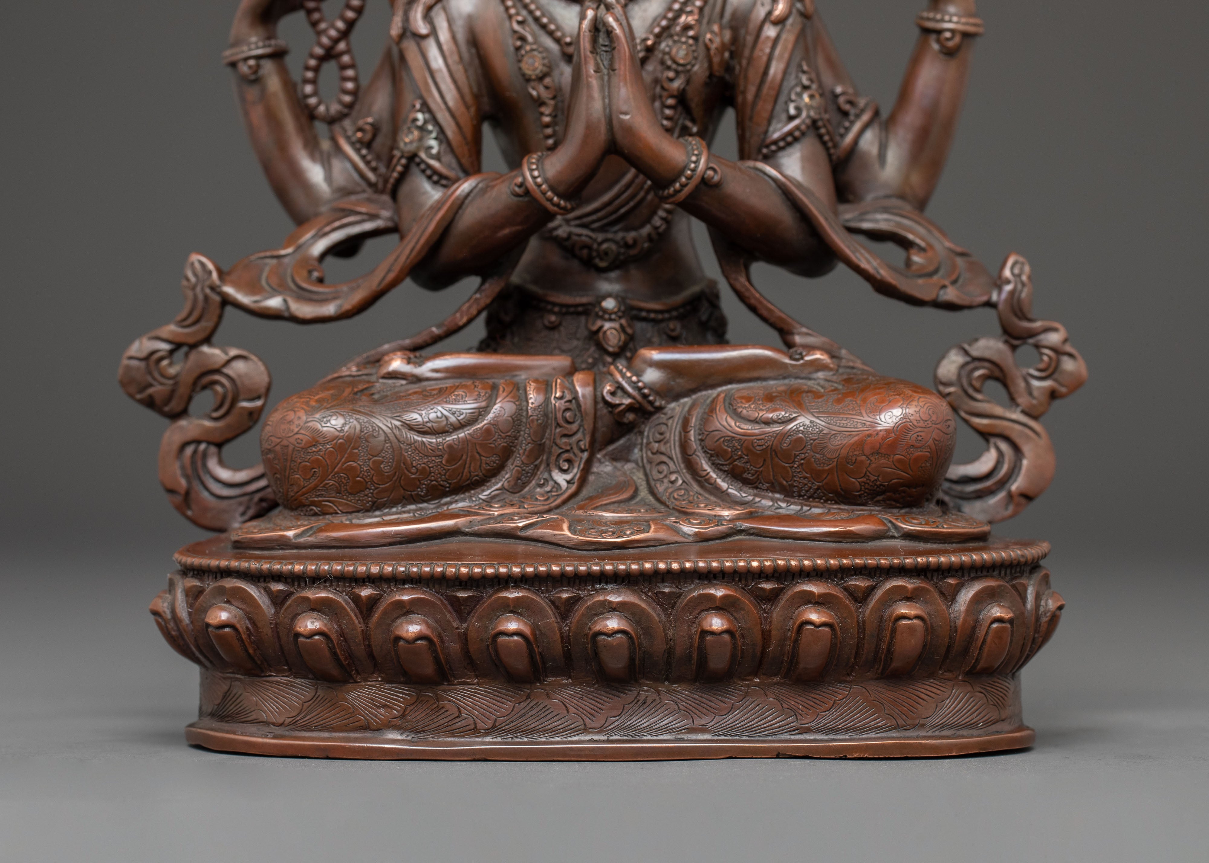 Handmade Copper Chenrezig Statue of Compassion | Avalokiteshvara Figurine