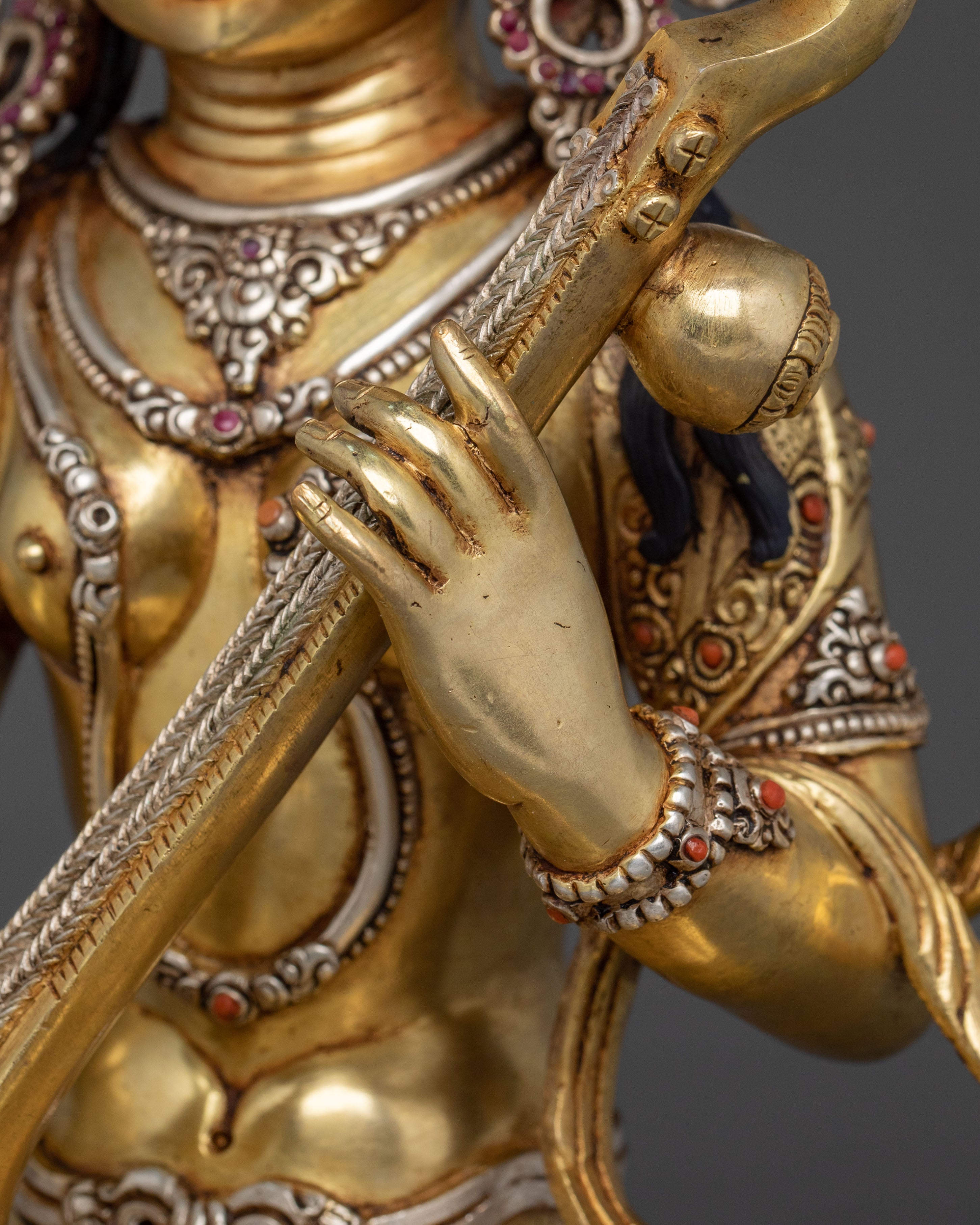 Saraswati Statue | 24K Gold Gilded Goddess of Wisdom