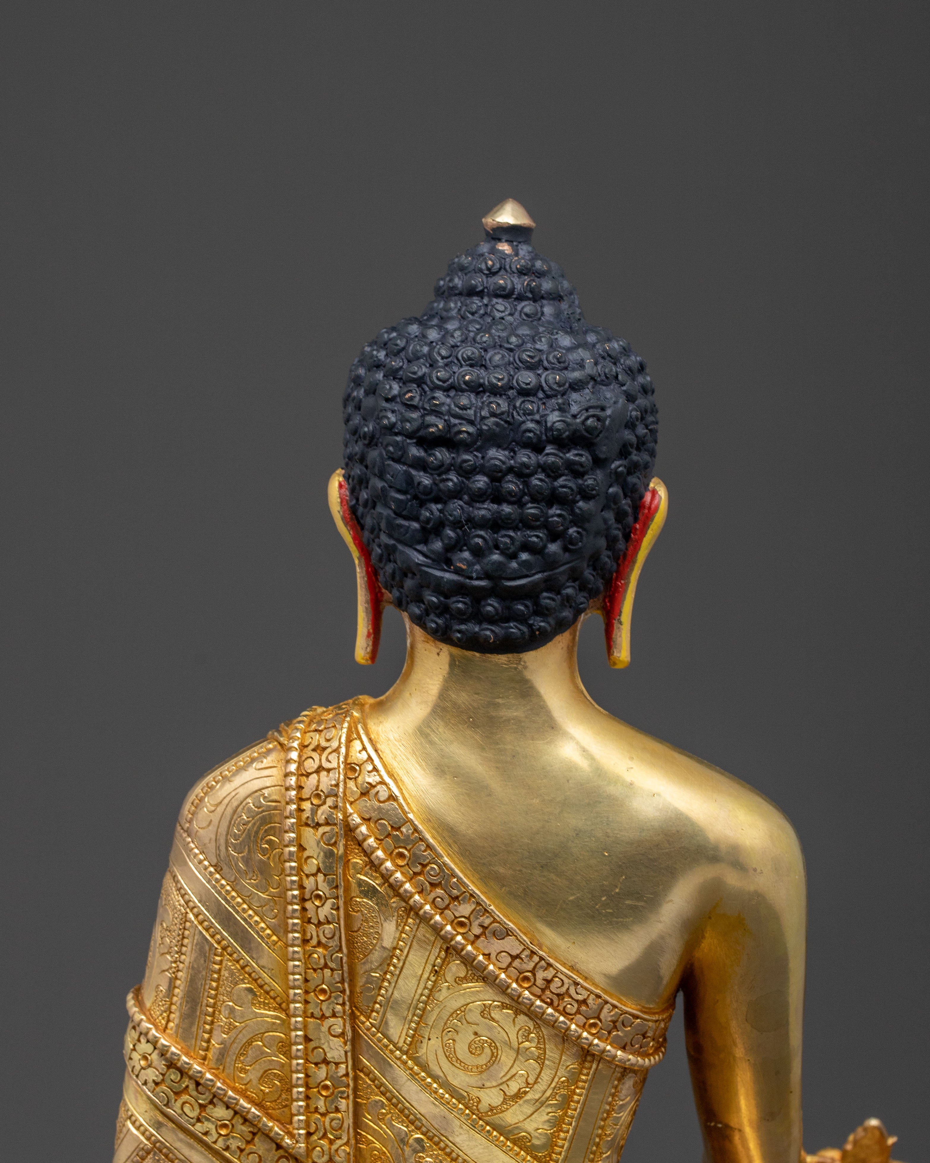 Medicine Buddha Divine Statue: Hand-Gilded Copper Art