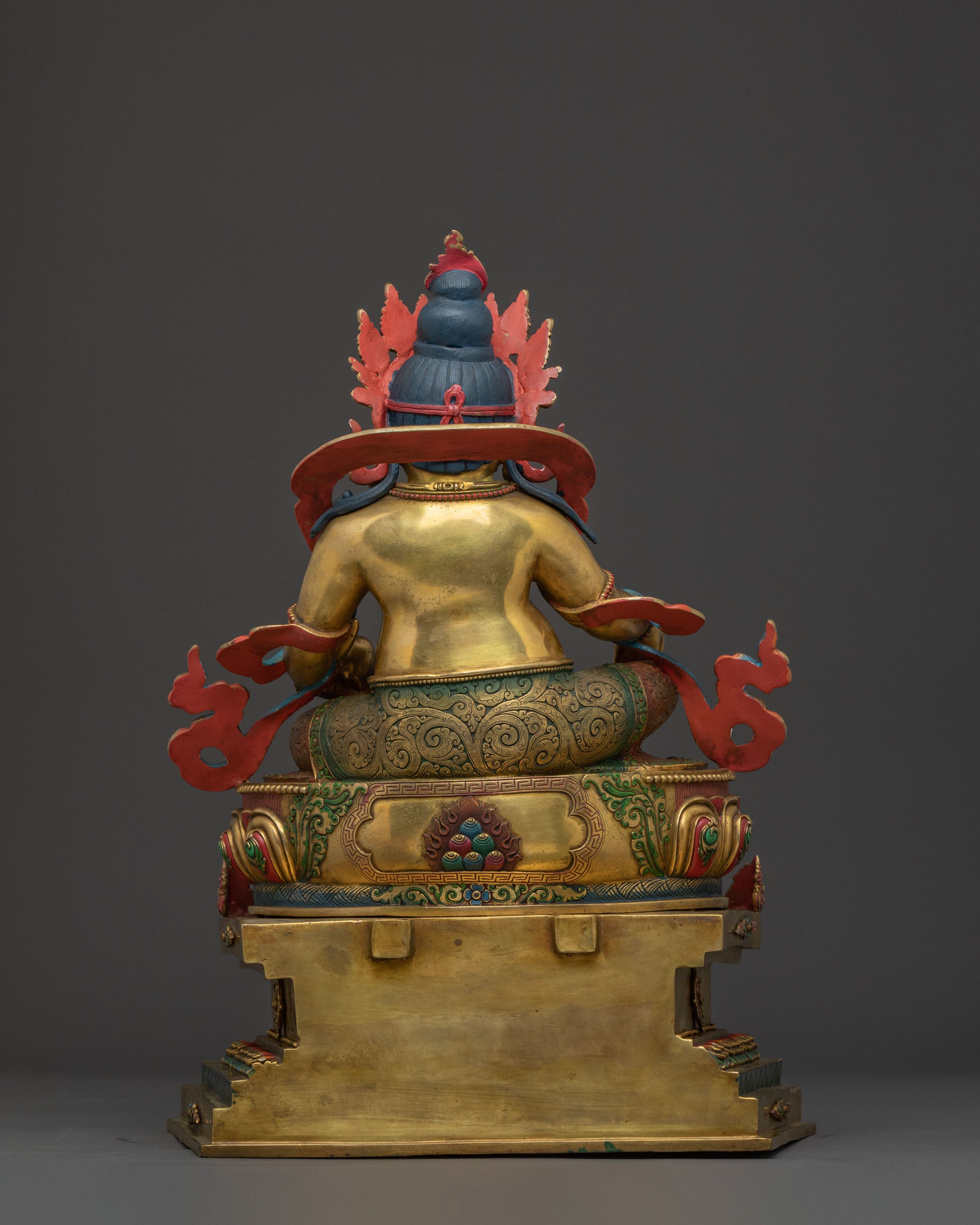 Divine Statue of Dzambhala on Throne: 24K Gold Gilded Masterpiece
