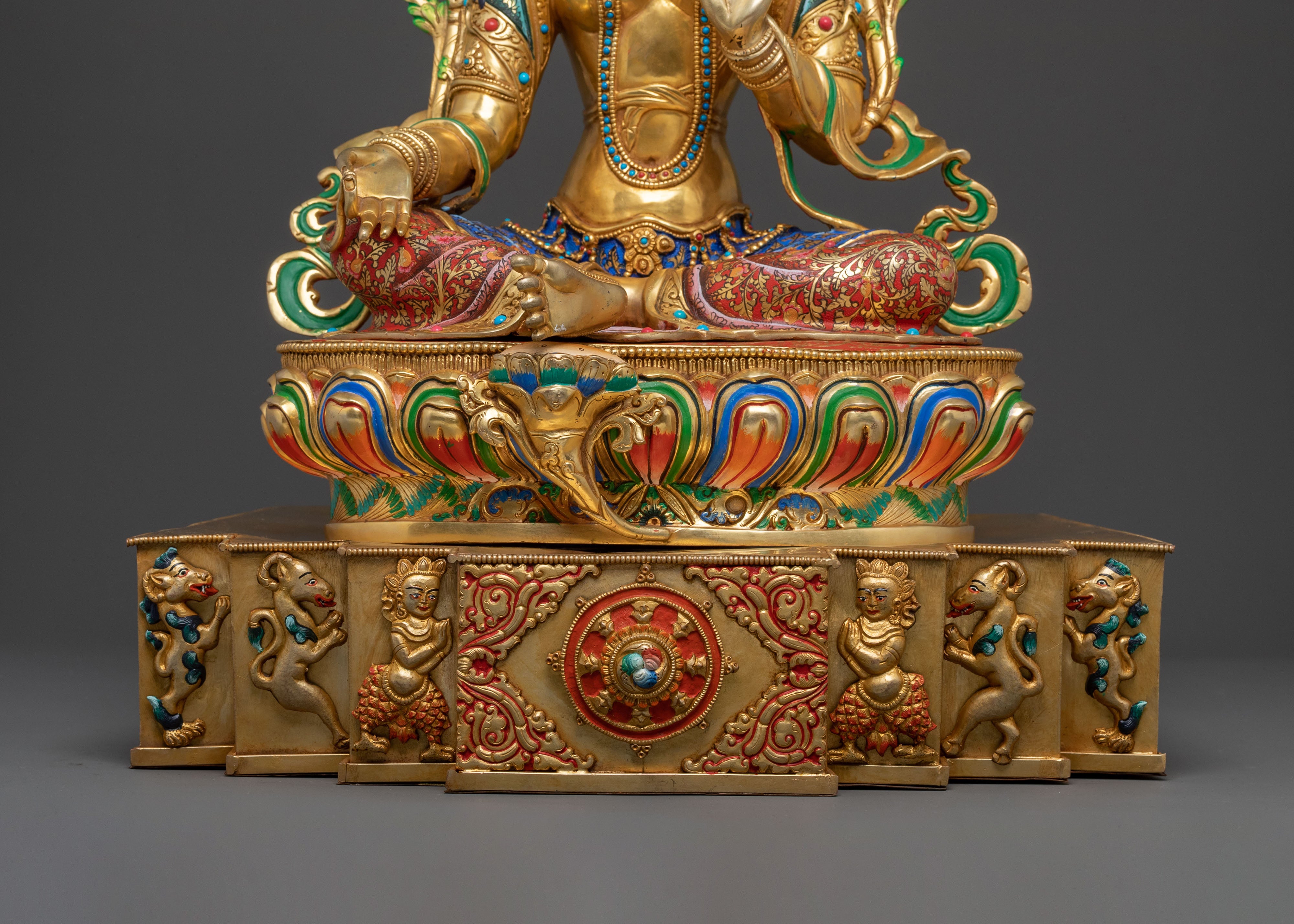 Green Tara Sculpture on Throne | Goddess of Compassion