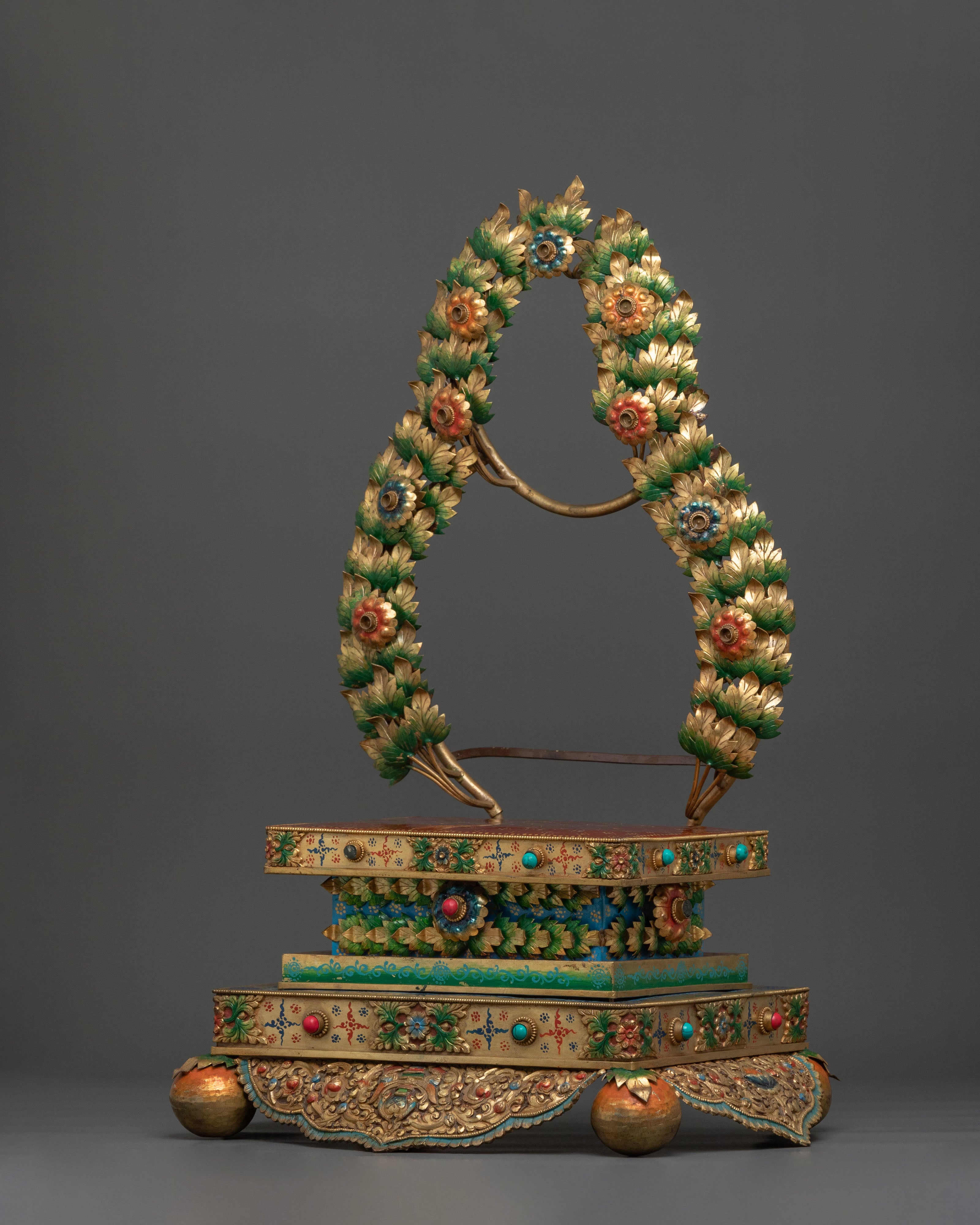 Handcrafted Buddhist Throne: Nepalese Artistry