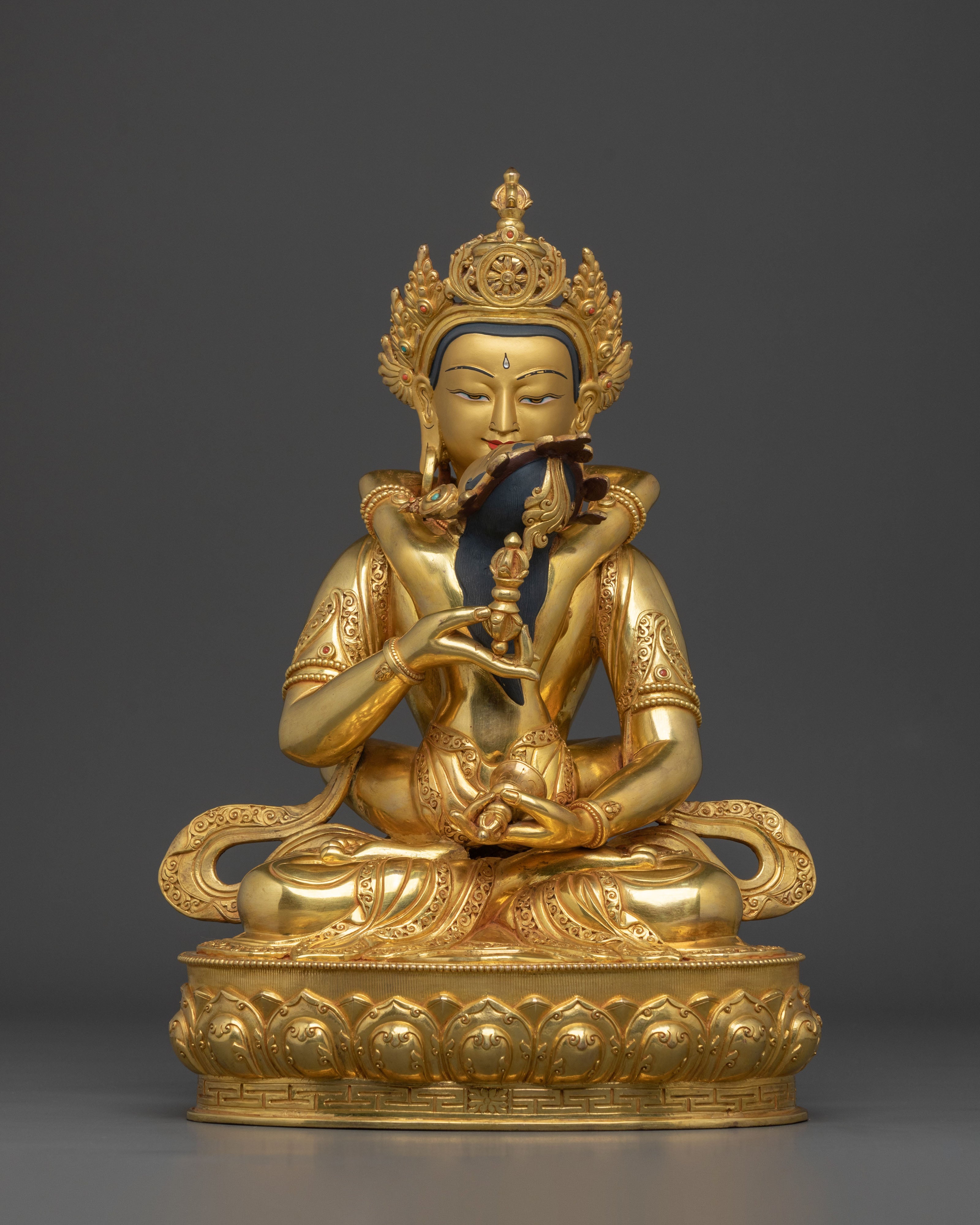Vajrasattva Sacred Sculpture with Consort in Gilded Copper