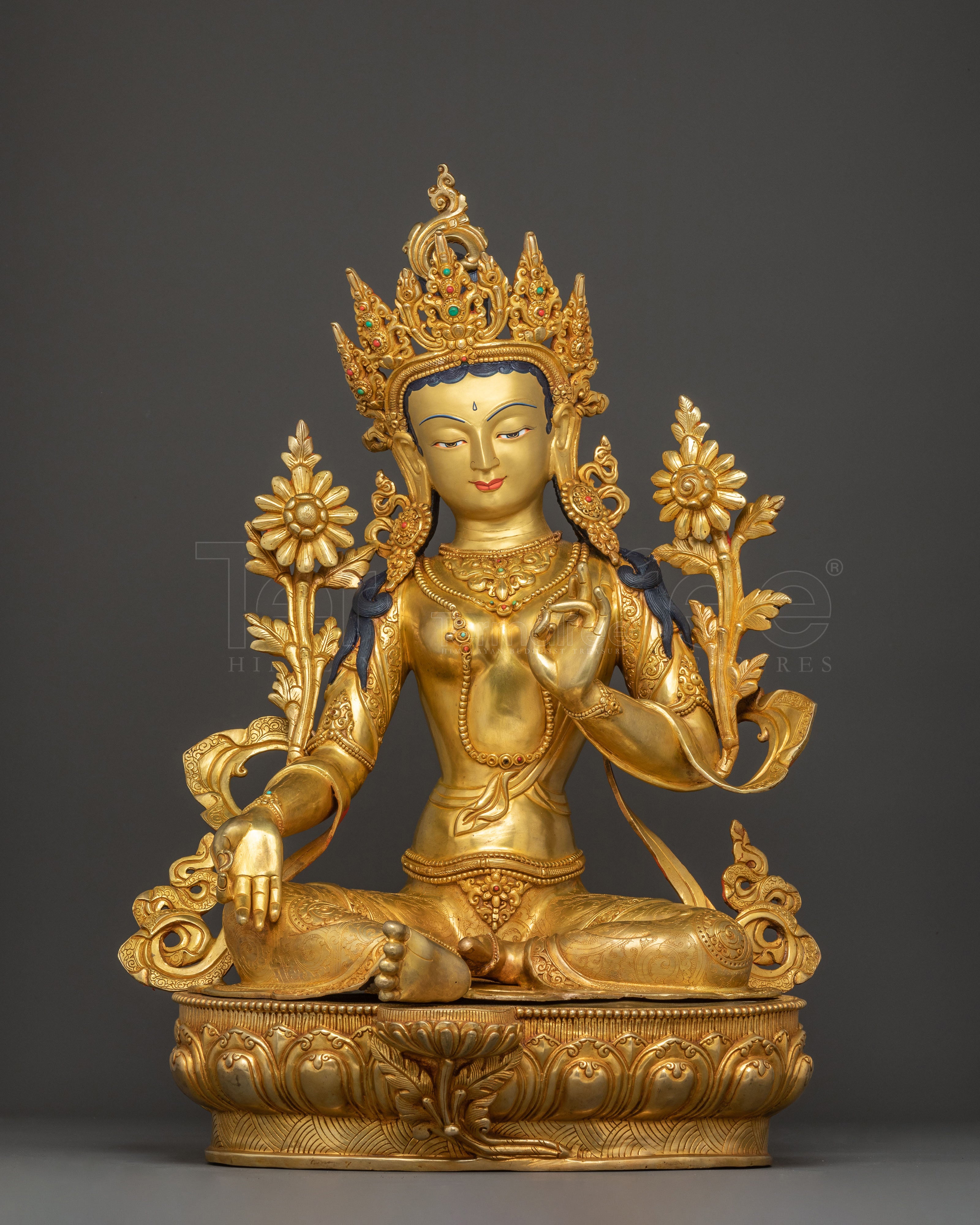 Green Tara Buddhist Deity Statue | 24K Gold Gilded & Copper Statue
