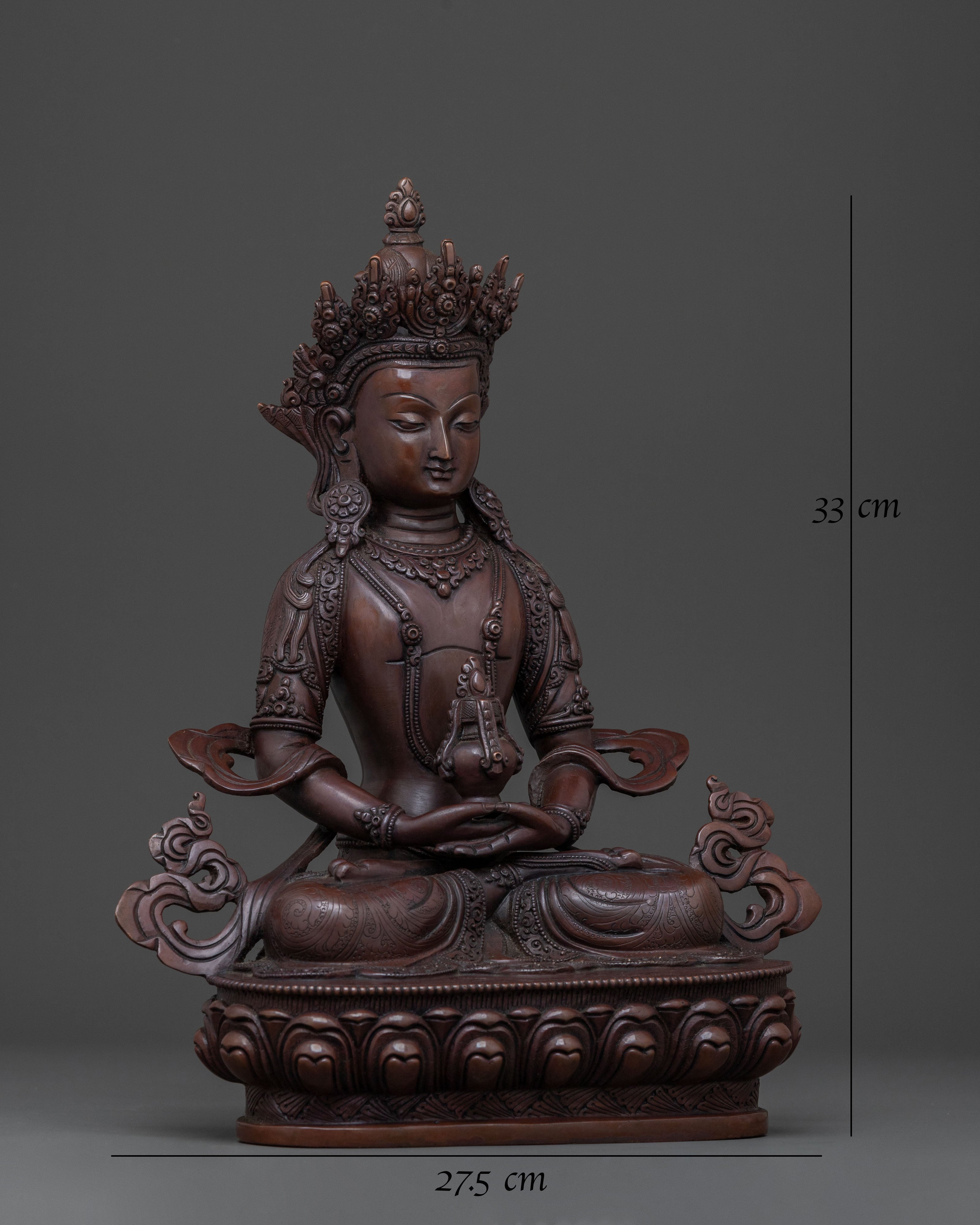 Amitayus: Handcrafted Oxidized Copper Blessing Statue