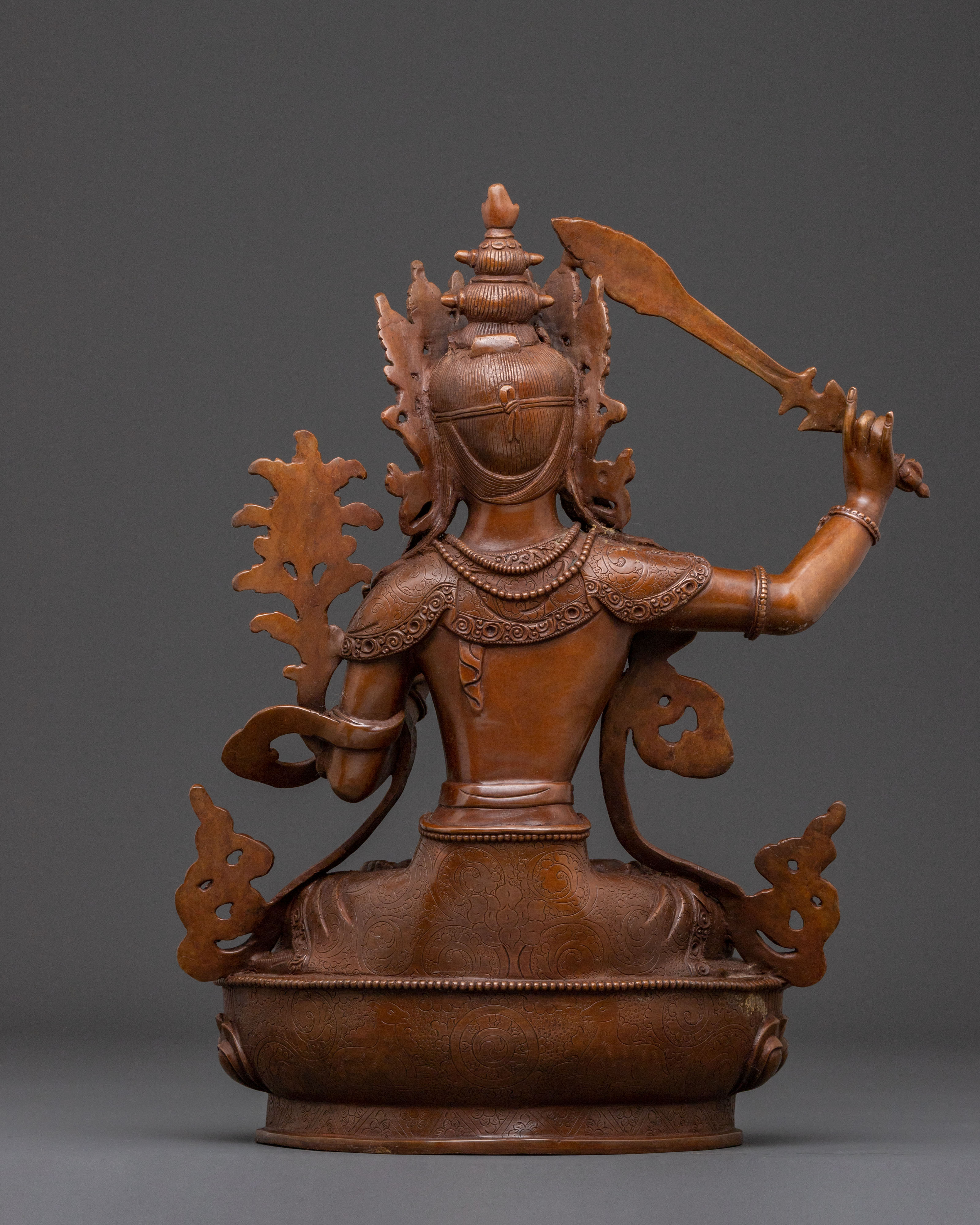Manjushri Bodhisattva Statue for Altar - Oxidized Copper Finish