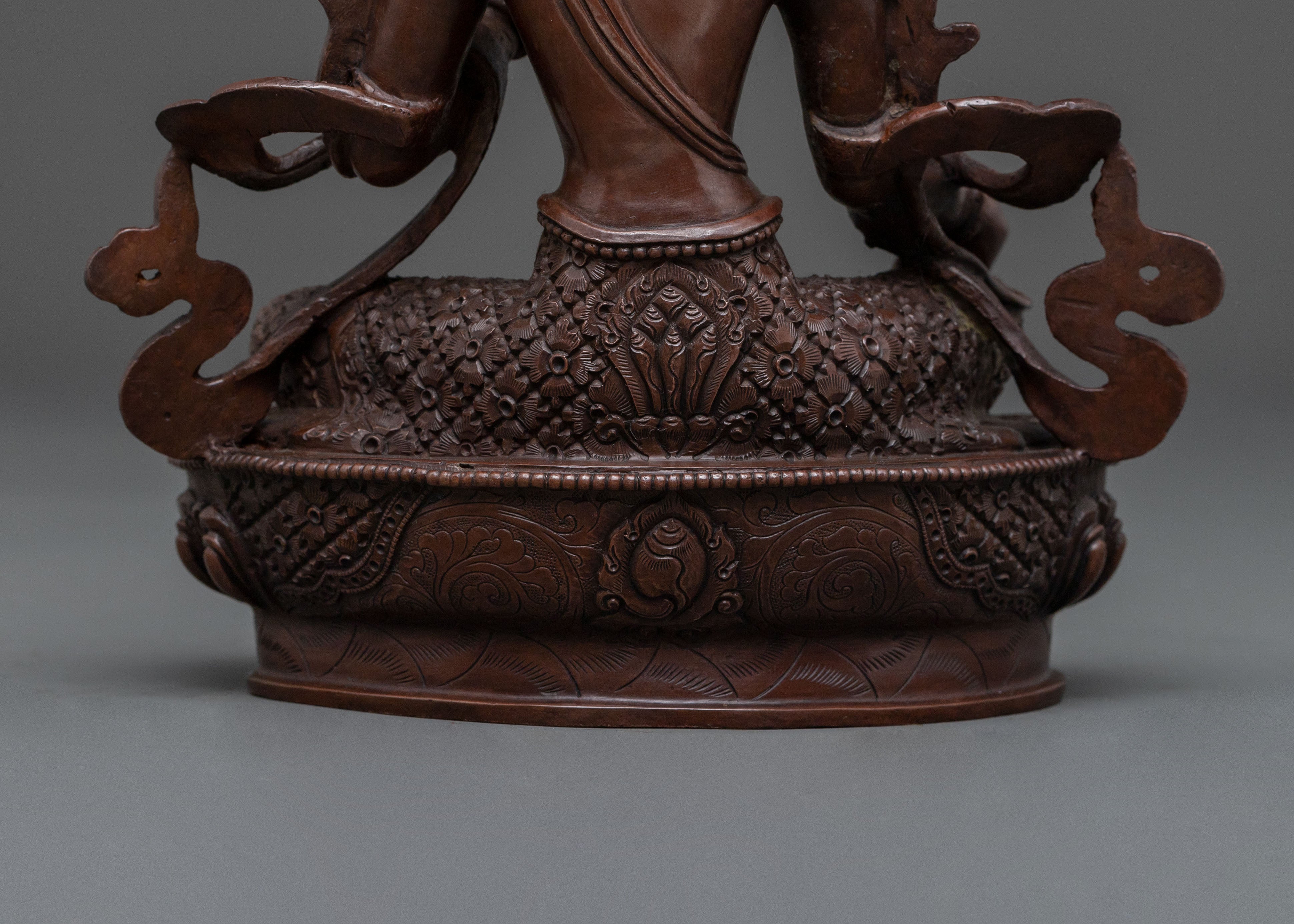 Green Tara Statue | Serene Oxidized Copper Figure