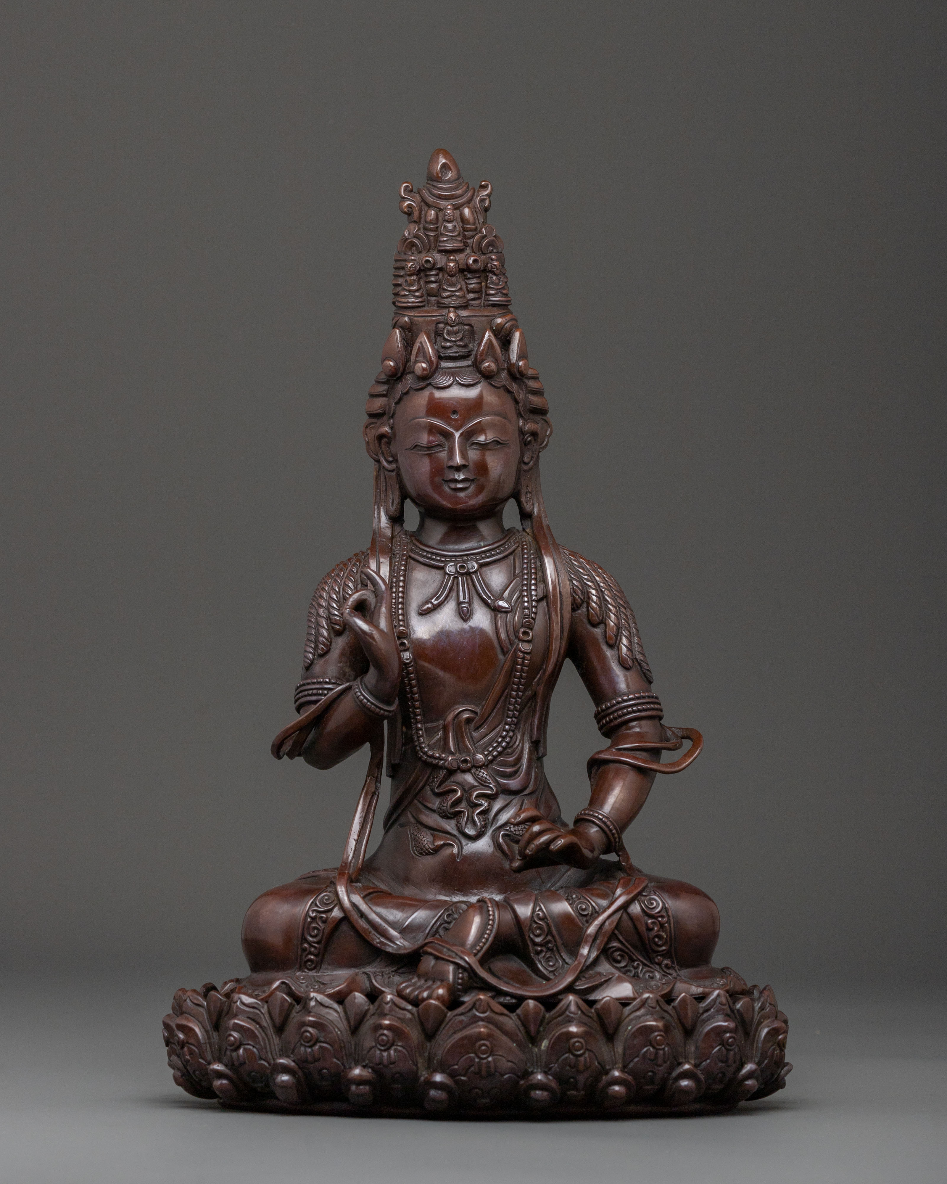 Kuan Yin Guanyin Oxidized Copper Statue