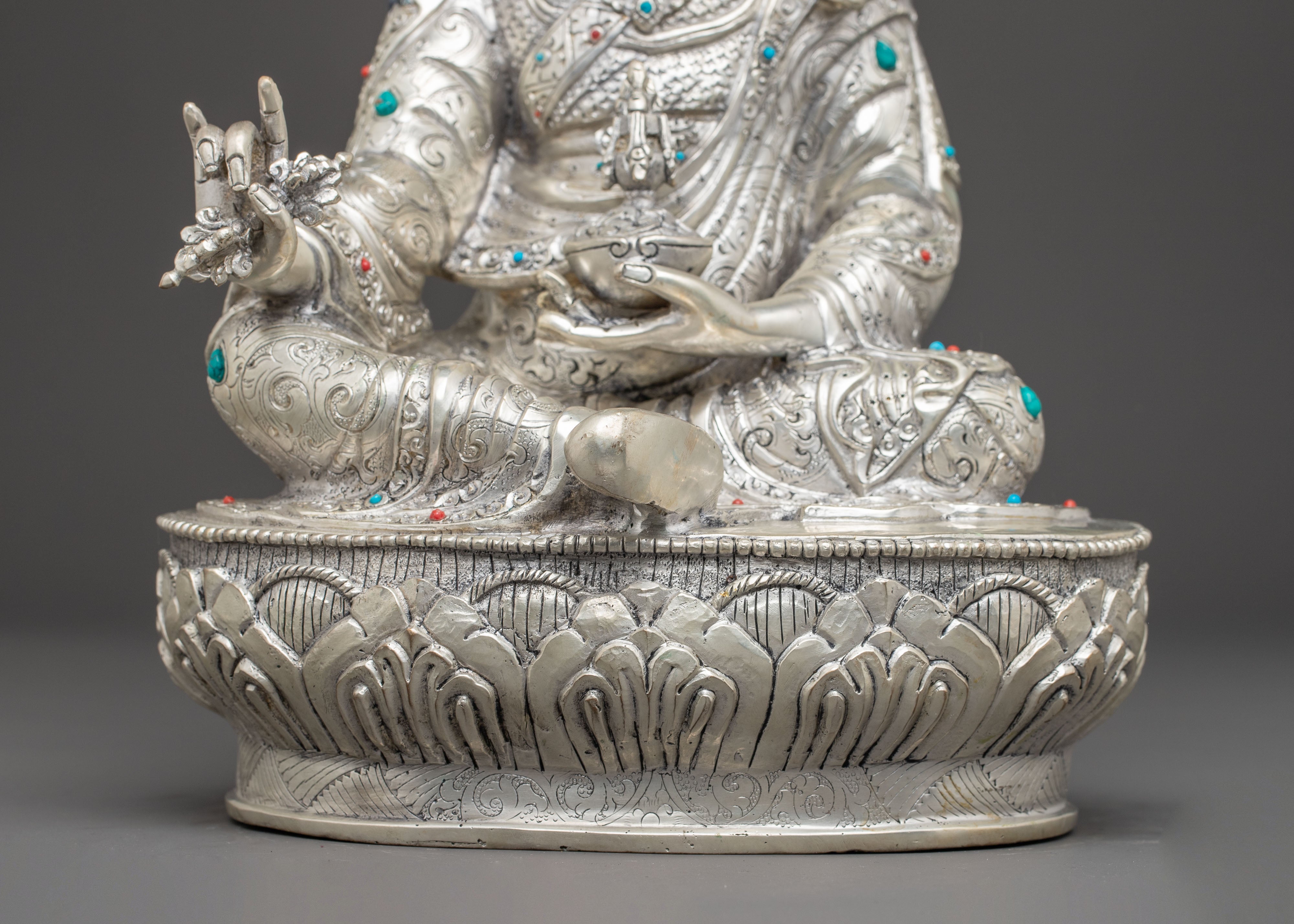 Silver Electroplated Guru Rinpoche Statue | Tantric Master