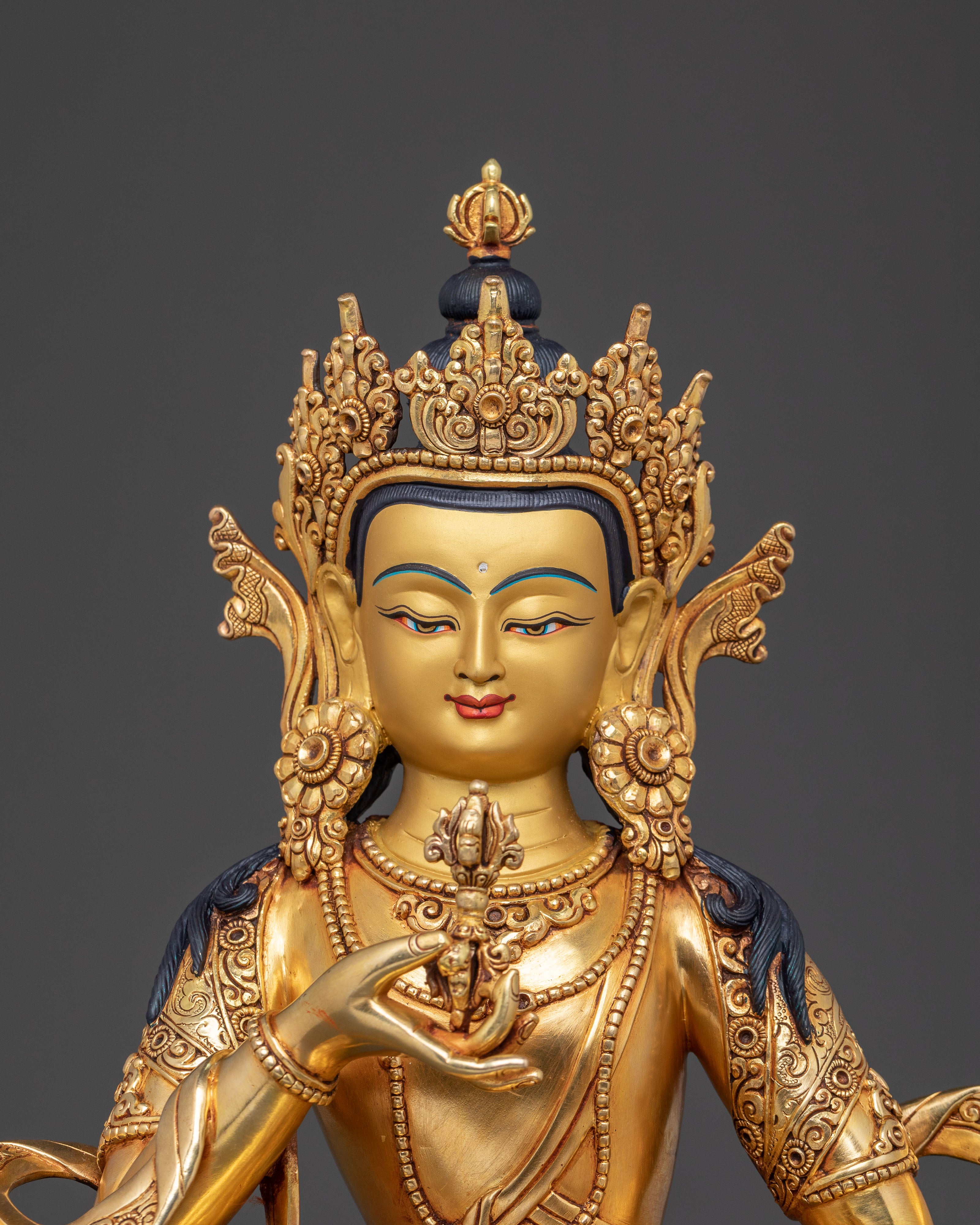 Handcrafted Vajrasattva Purification Deity Statue with 24K Gold Gilding