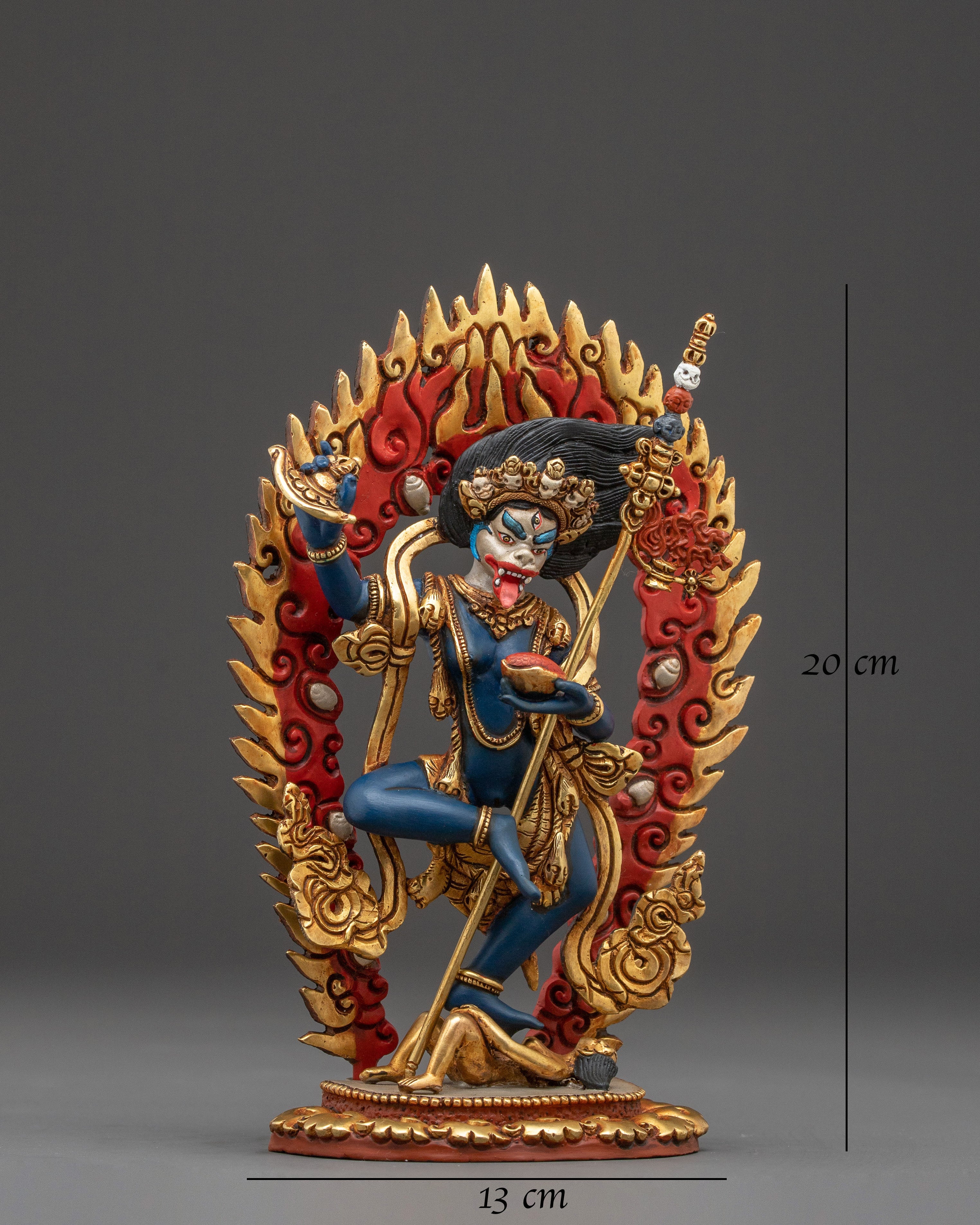 Shima mukha Lion Faced Dakini Statue: Gilded Copper Art