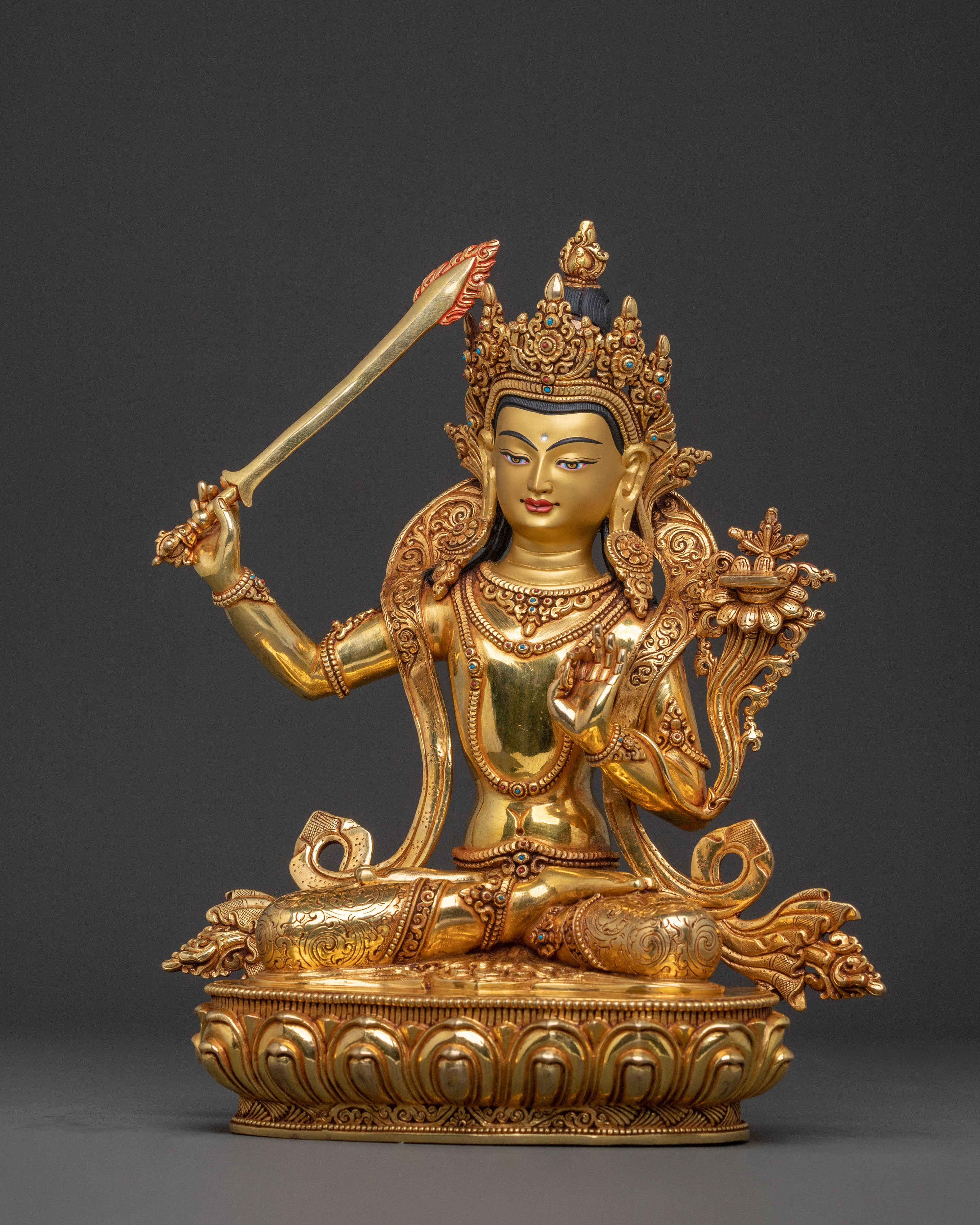 Manjushri Statue | 24K Gold Gilded Wisdom Figurine
