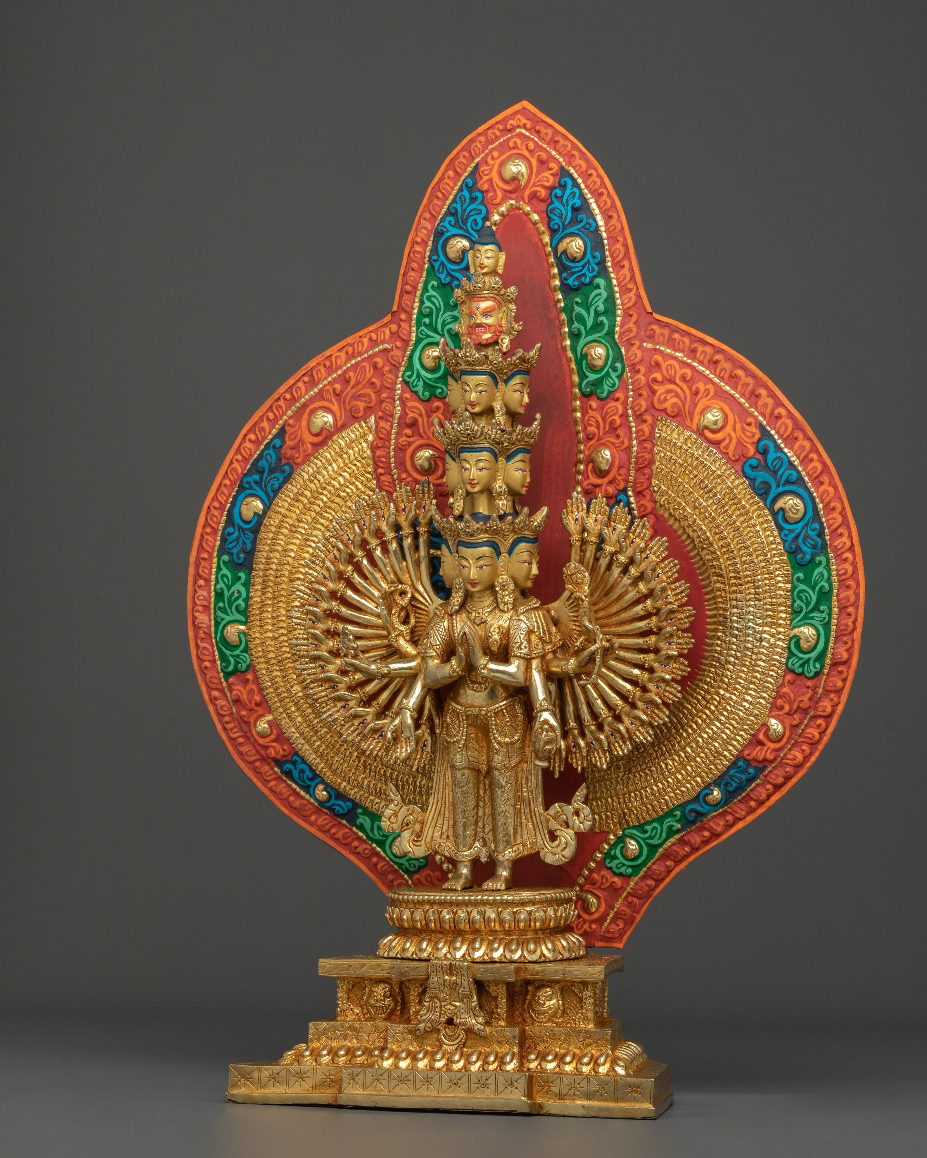1000 Armed Chenrezig Spiritual Sculpture with 24K Gold Gilded