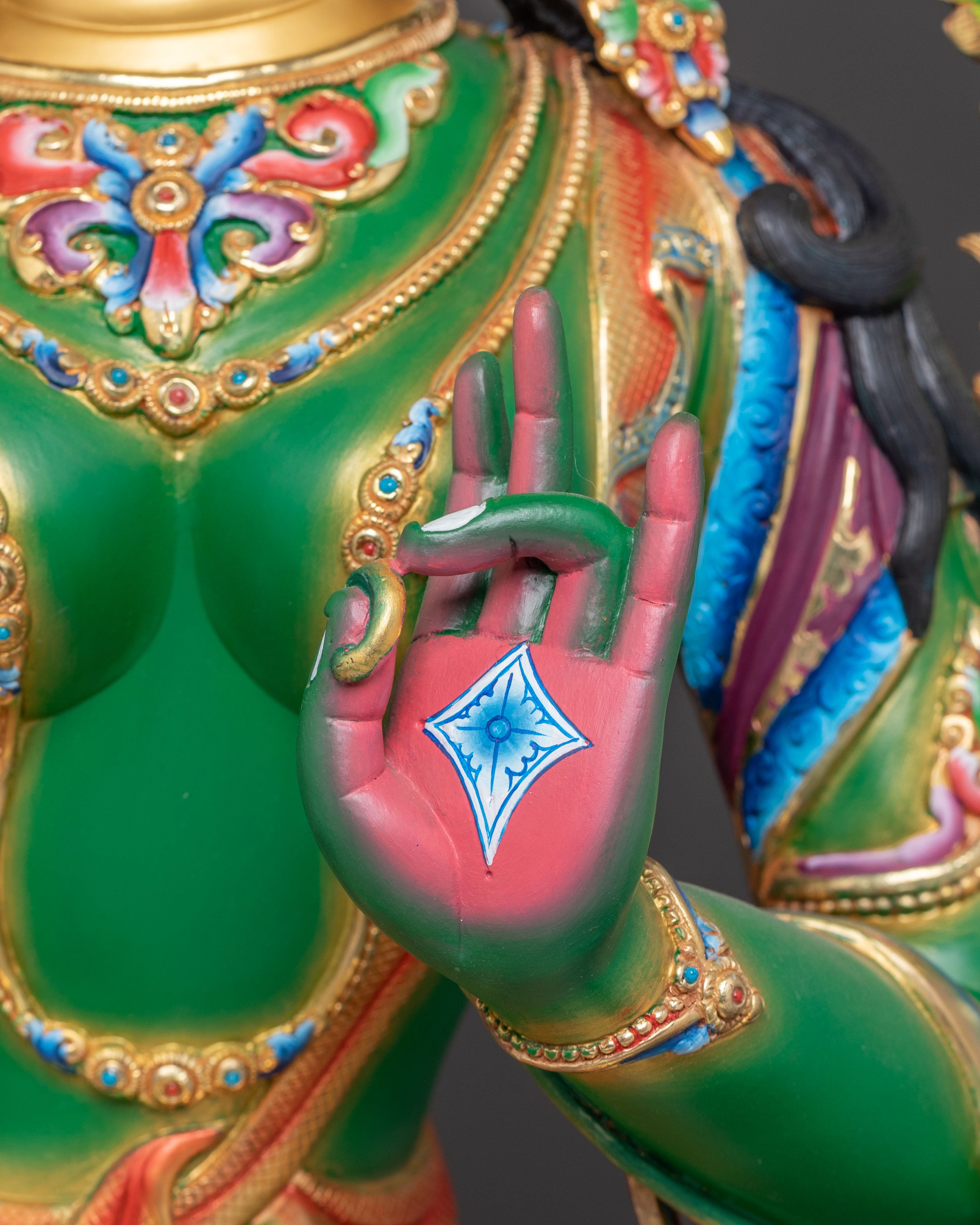 Handcrafted Divine Green Tara Statue – 24K Gilded Masterpiece