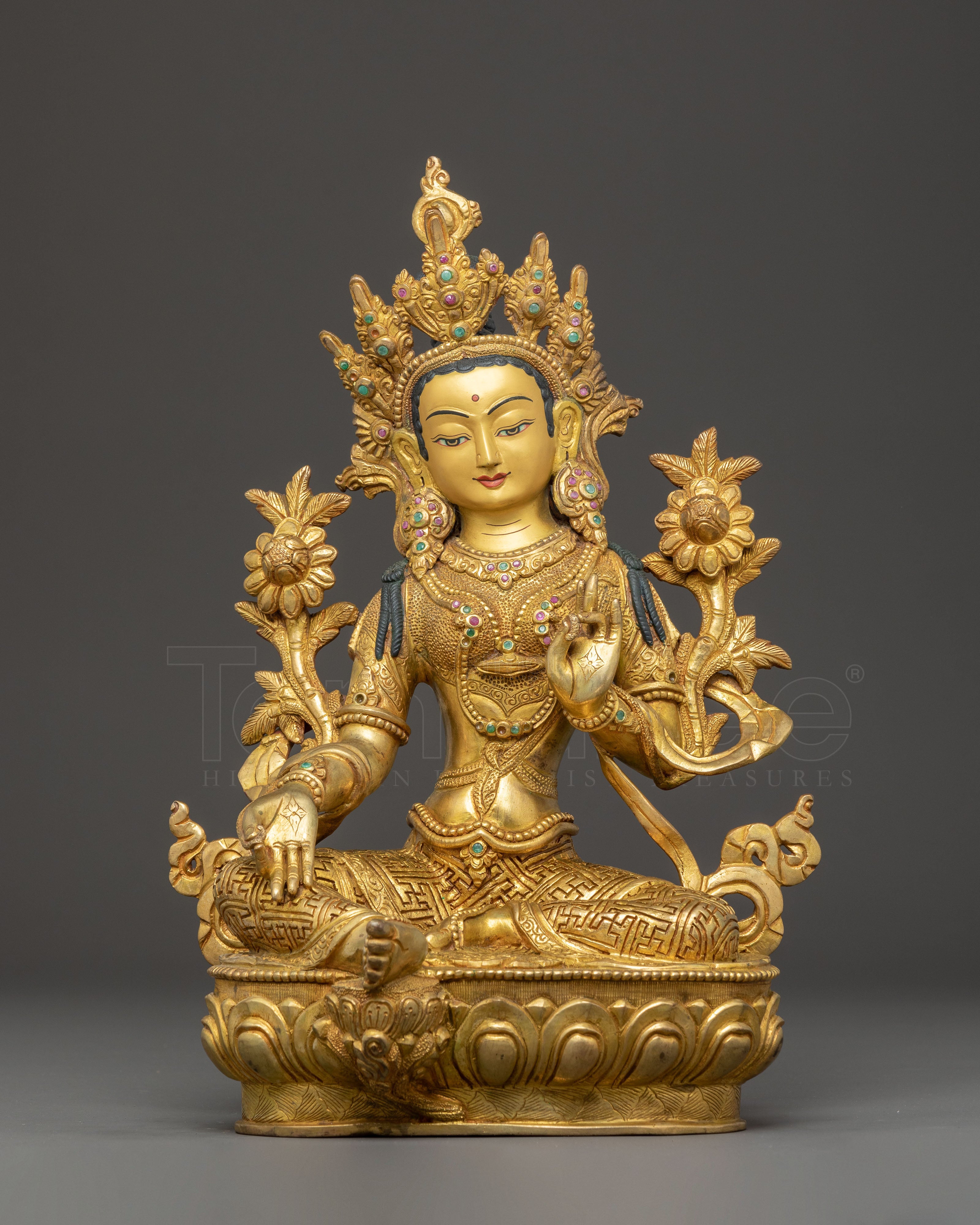 Handmade Green Tara Copper Body Statue