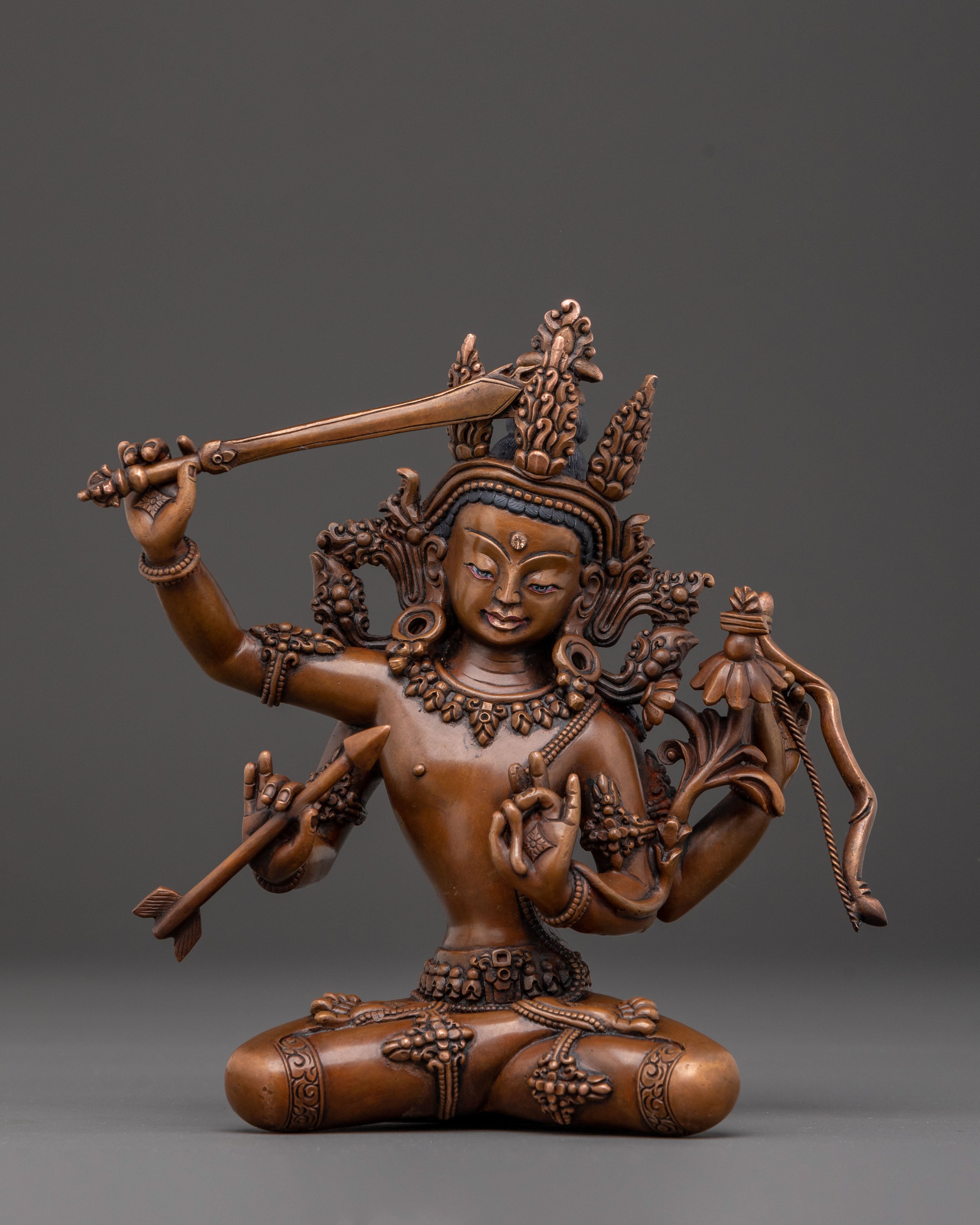 Maha Manjushri Oxidized Copper Statue – Wisdom’s Radiance