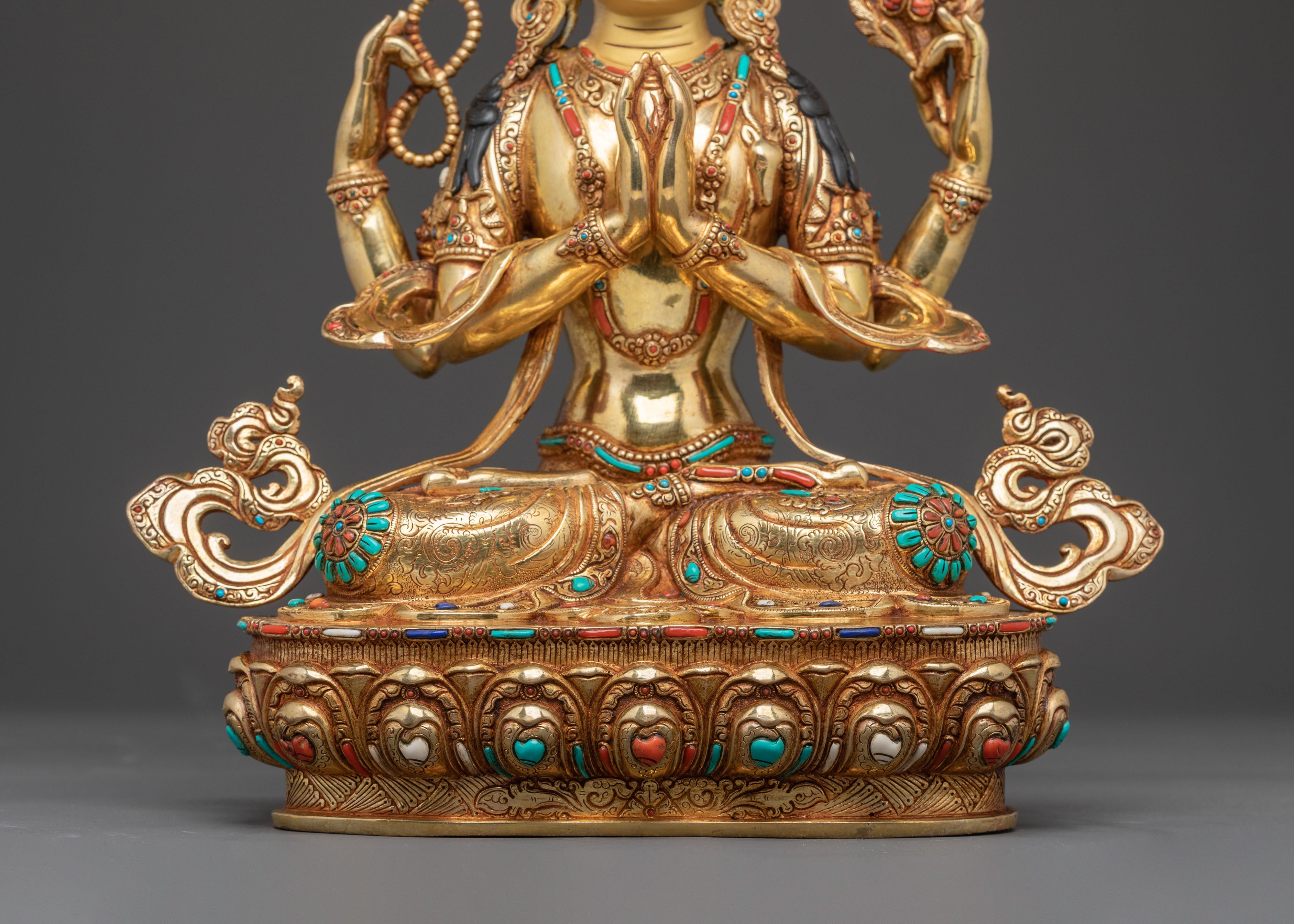 Chenrezig Gold Gilded Copper Statue