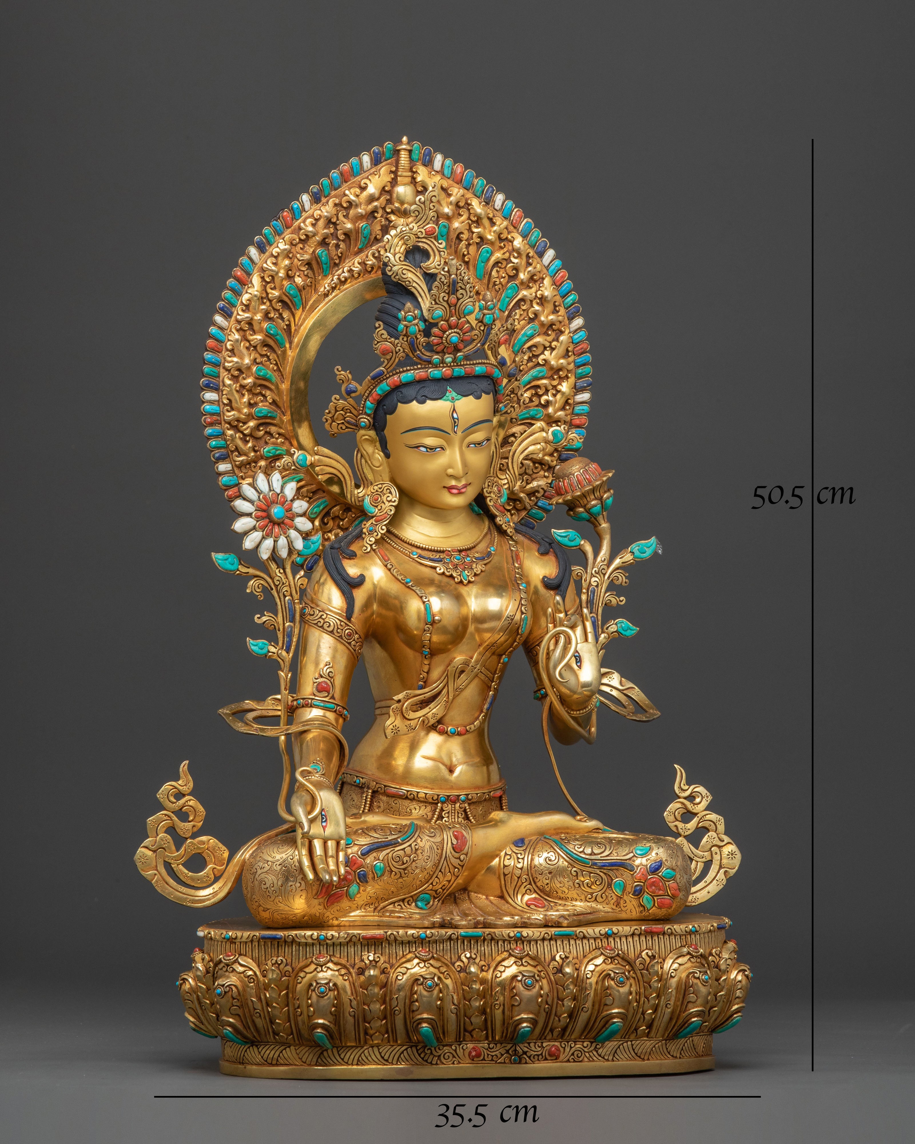 White Tara 24K Gold Gilded Sculpture | Goddess of Compassion