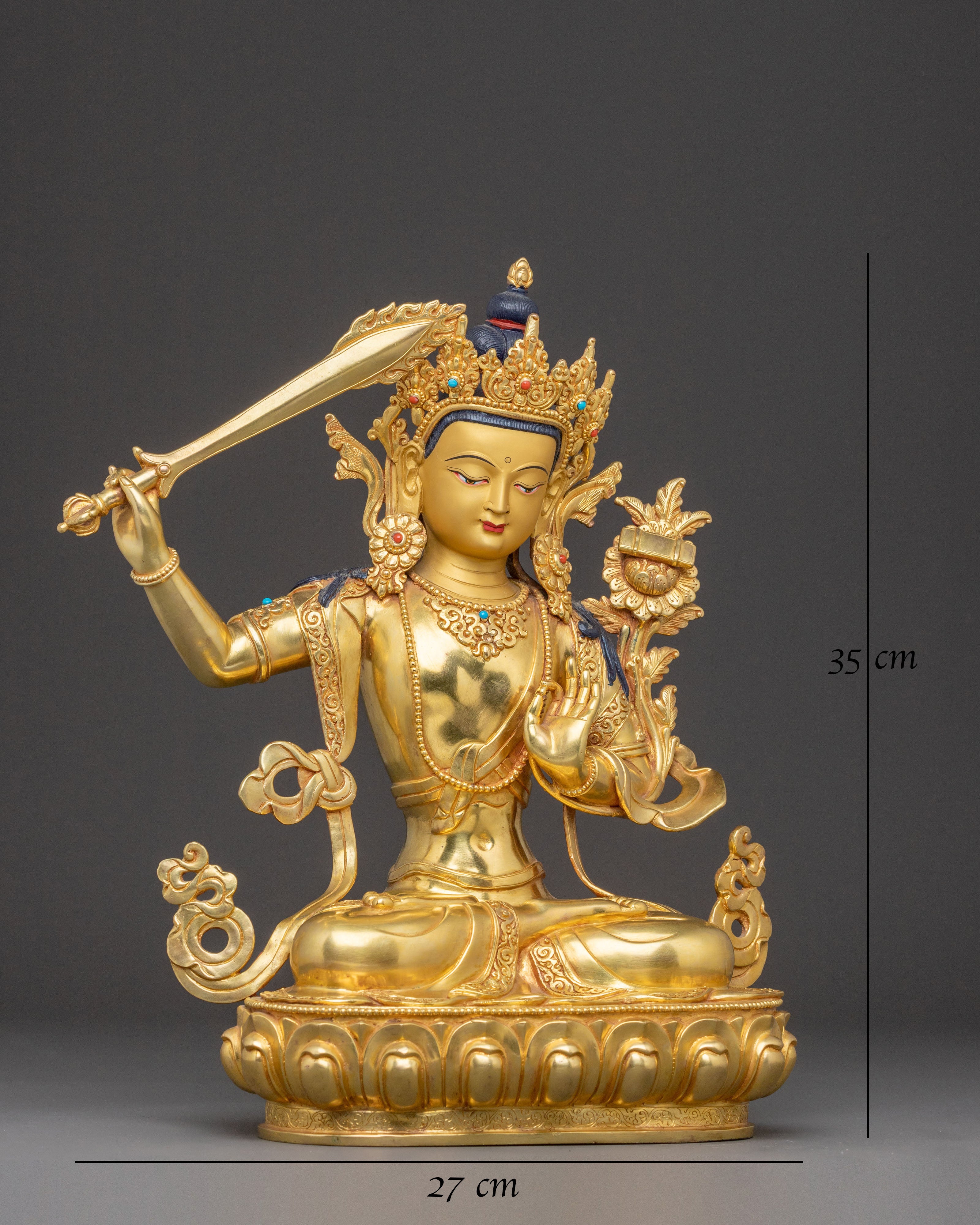 24K Gilded Manjushri Blessing Statue