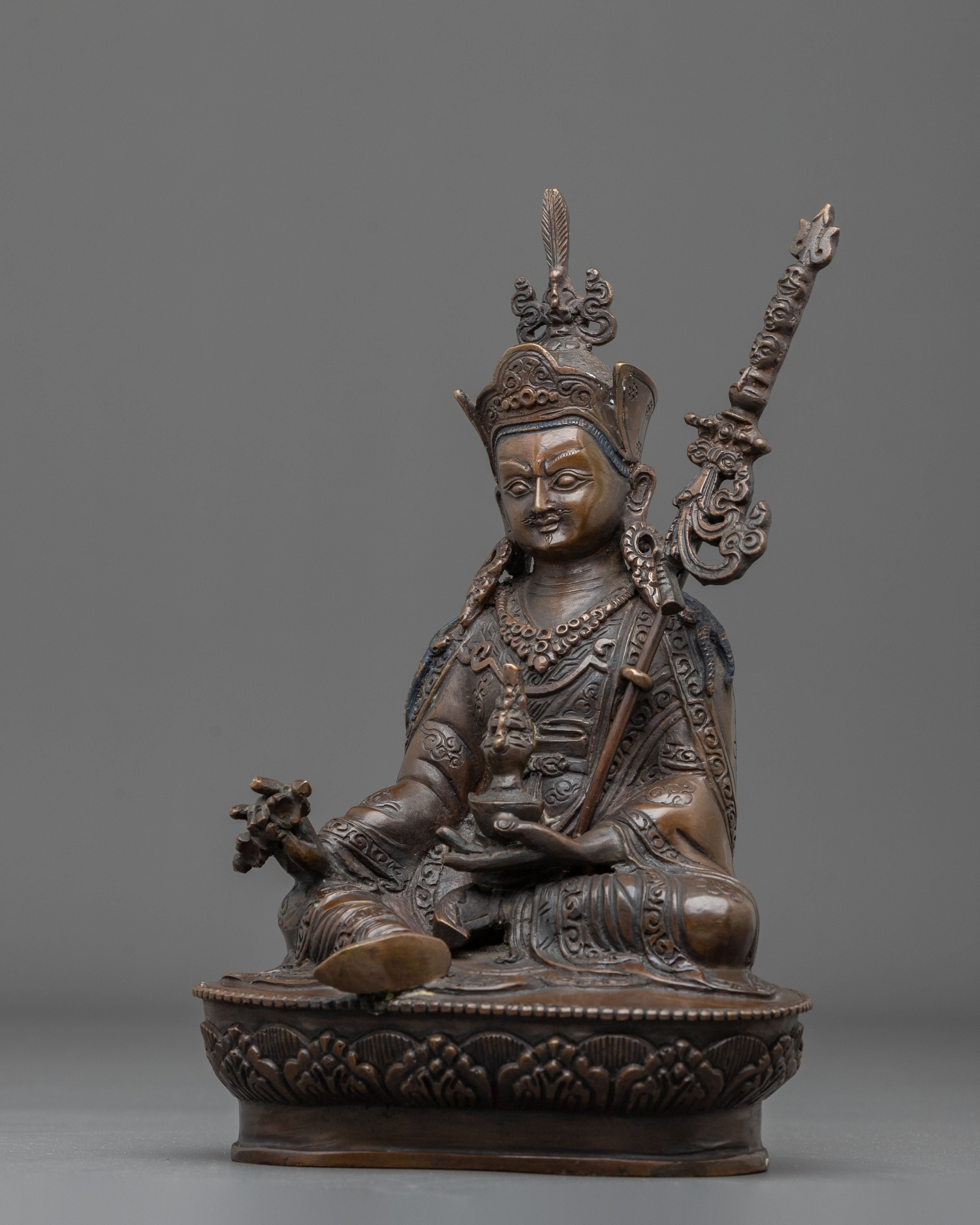 Handmade Padmasambhava Buddhist Statue in Oxidized Copper