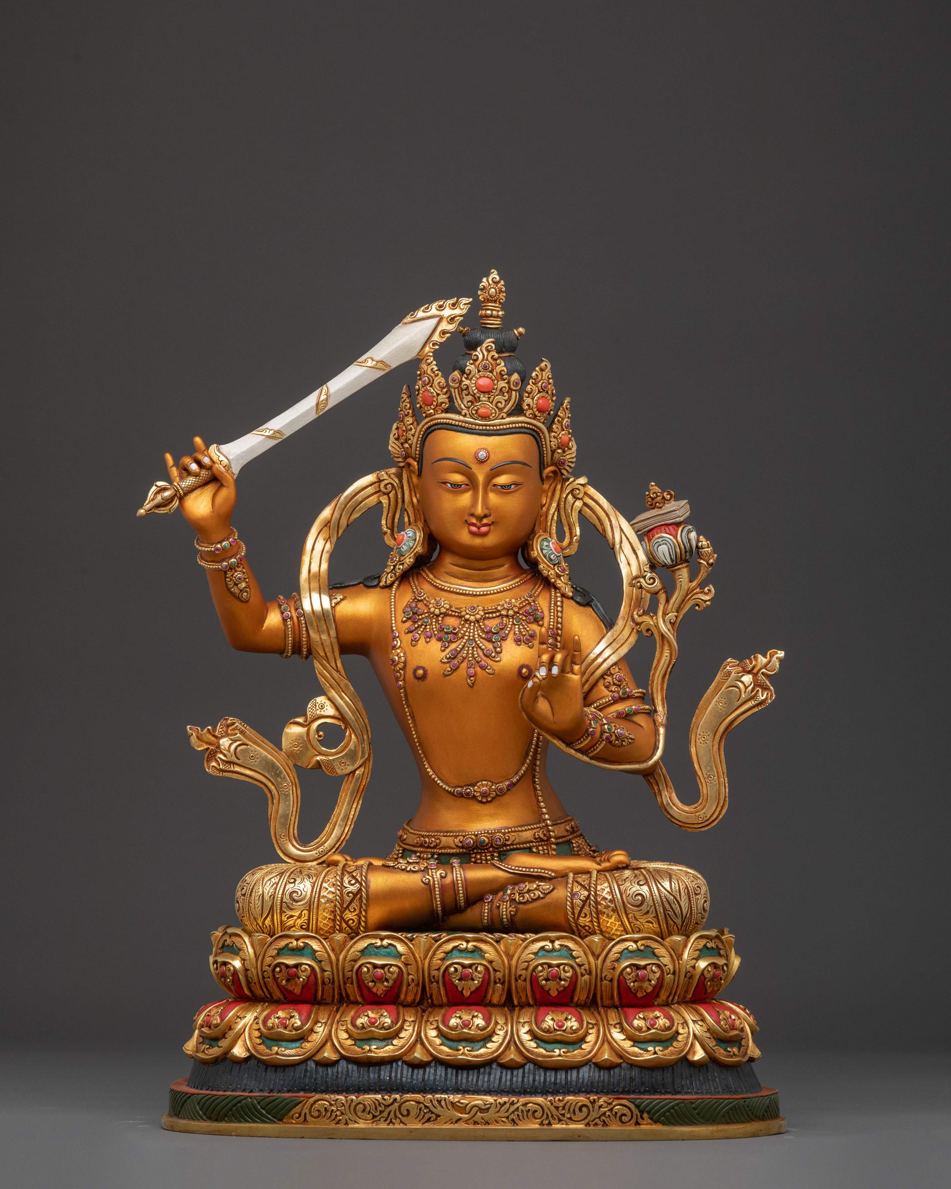 Golden Manjushri Statue: Flame of Wisdom