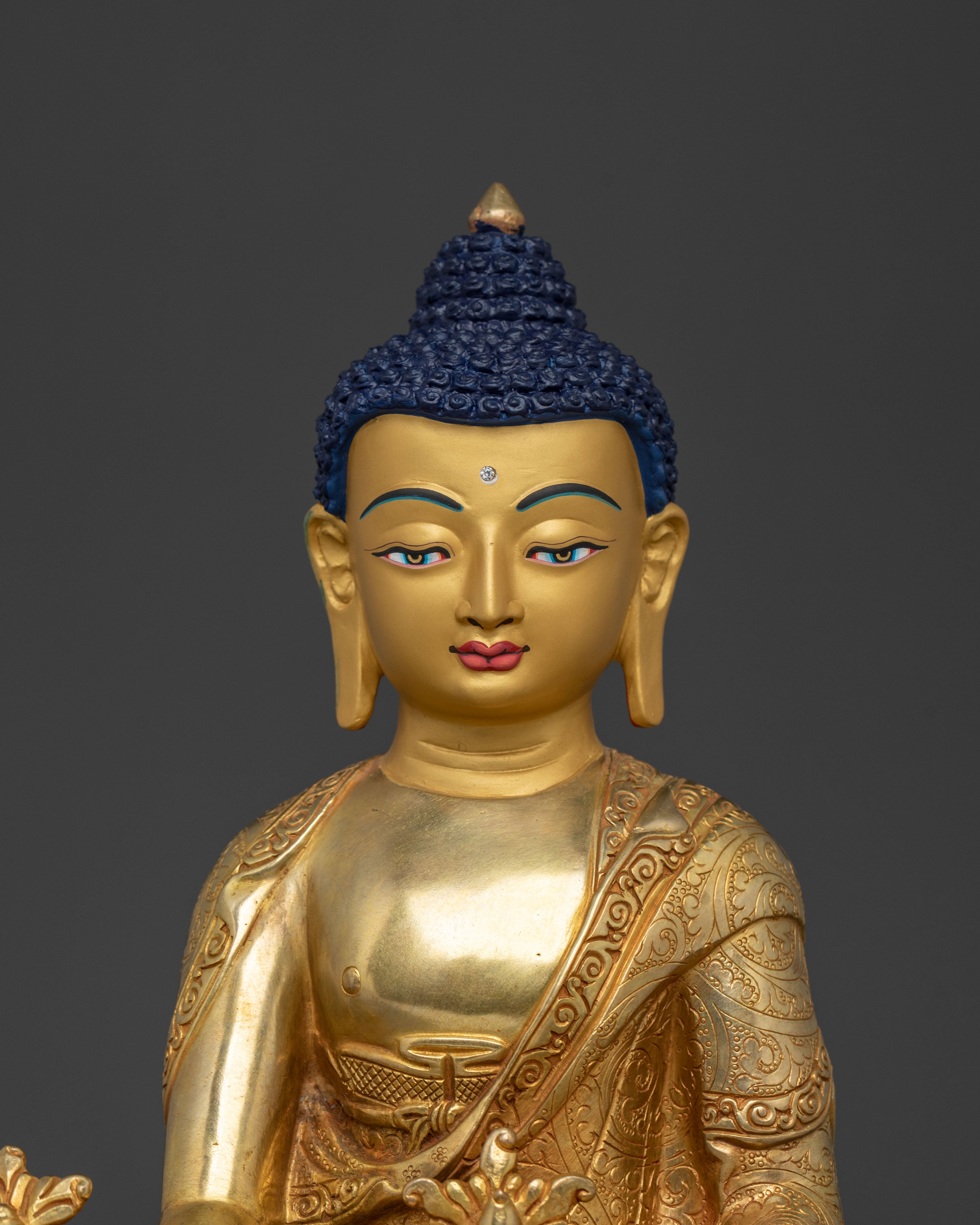 Medicine Buddha Peaceful Healing Figurine | 24K Gold Gilded Buddhist Sculpture