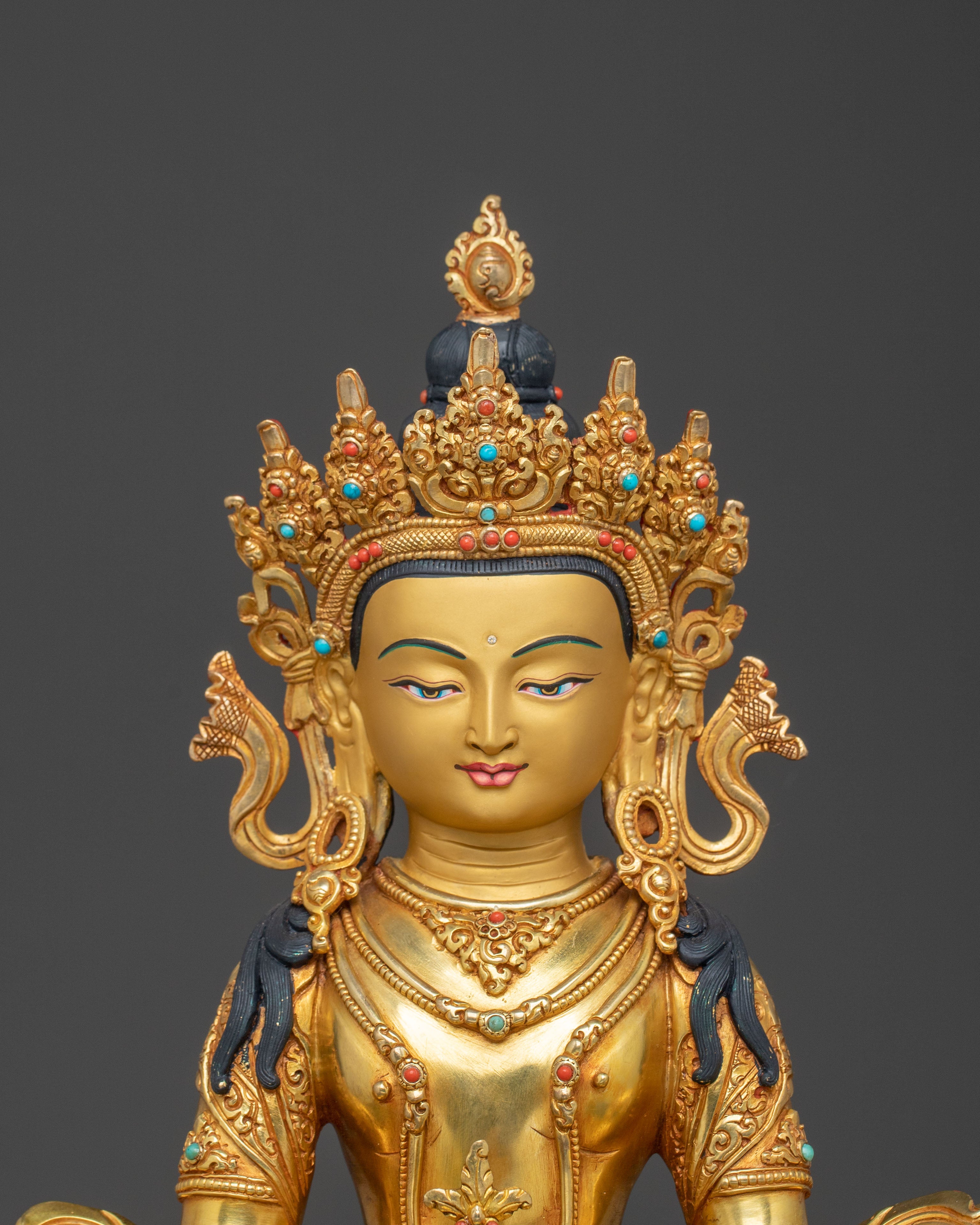 Amitayus Buddha: 24K Gold Gilded Figure