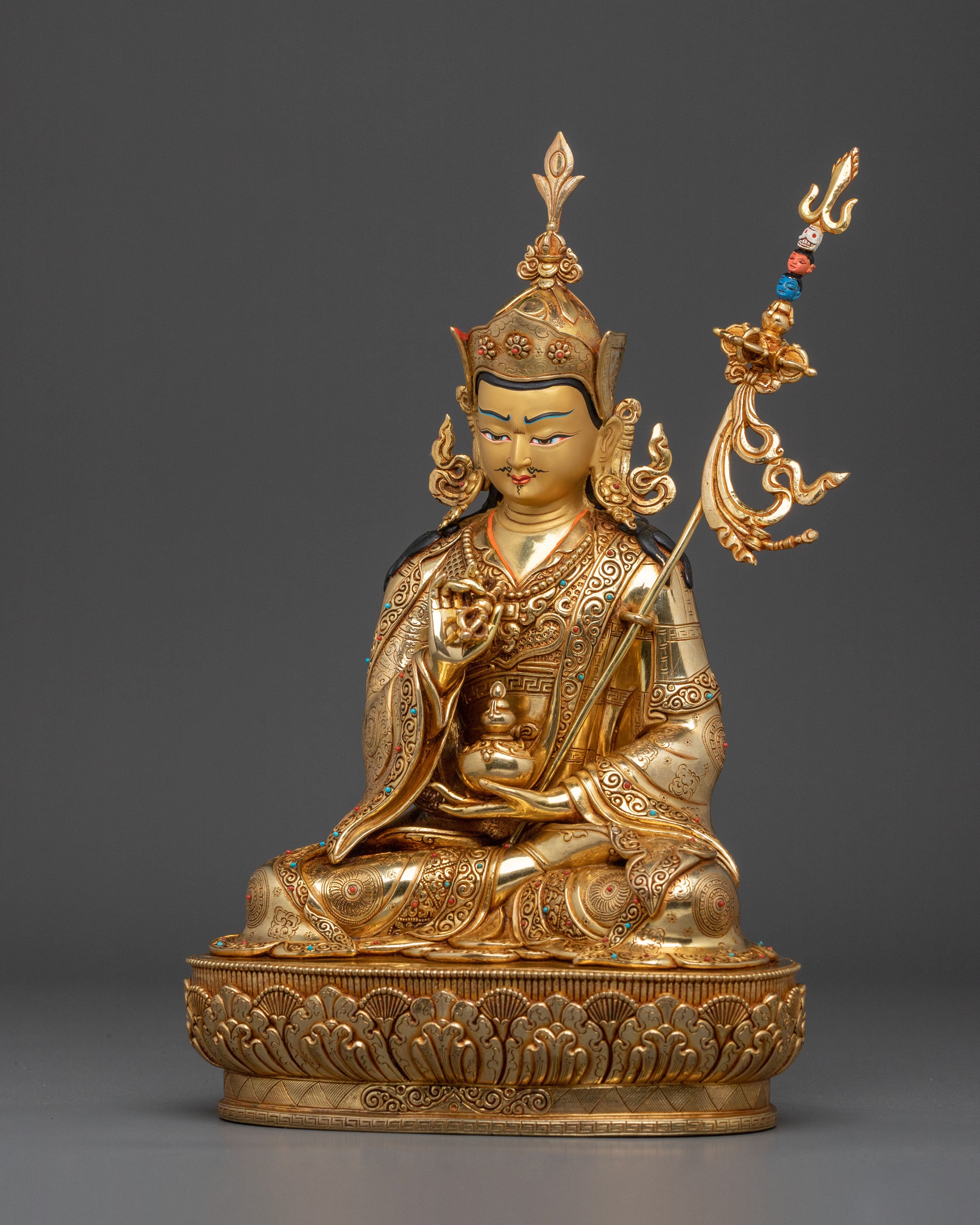 Tibetan Buddhist Figurine of Guru Tsokye Dorje | 24K Gold Gilded Sacred Sculpture